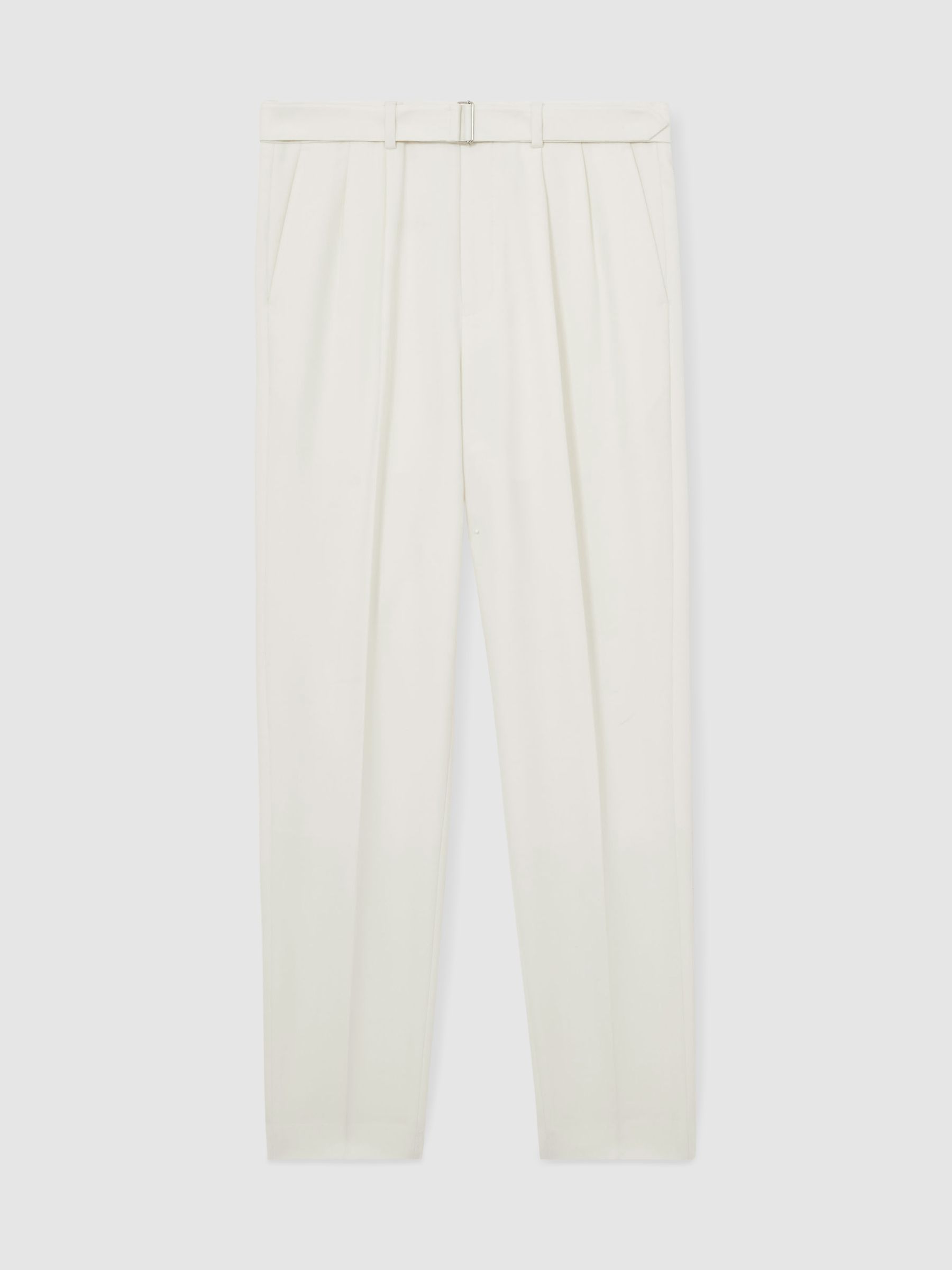 Wool-Blend Belted Pleated Trousers Regular-Fit in White - Image 2 of 6