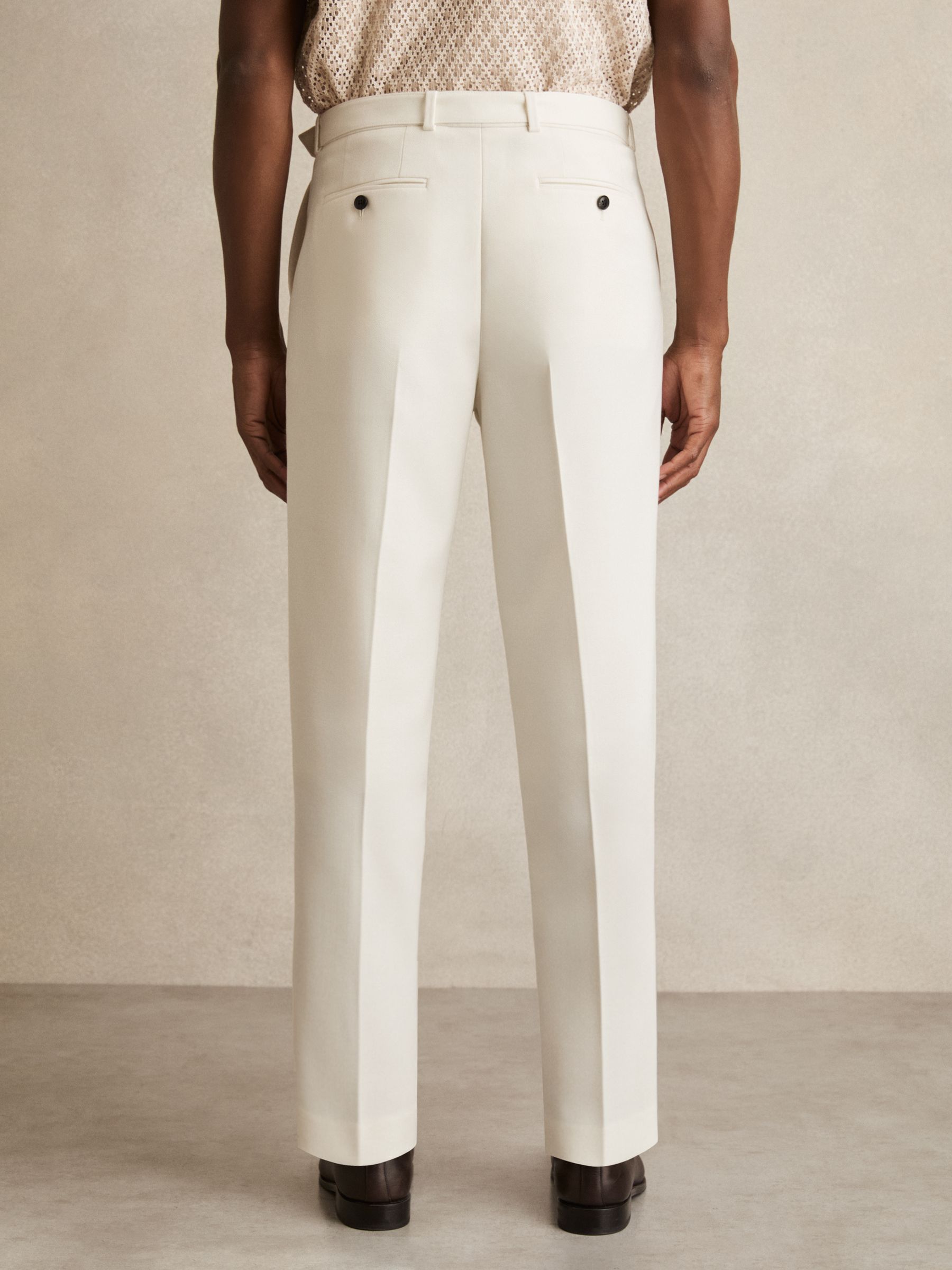 Wool-Blend Belted Pleated Trousers Regular-Fit in White - Image 5 of 6