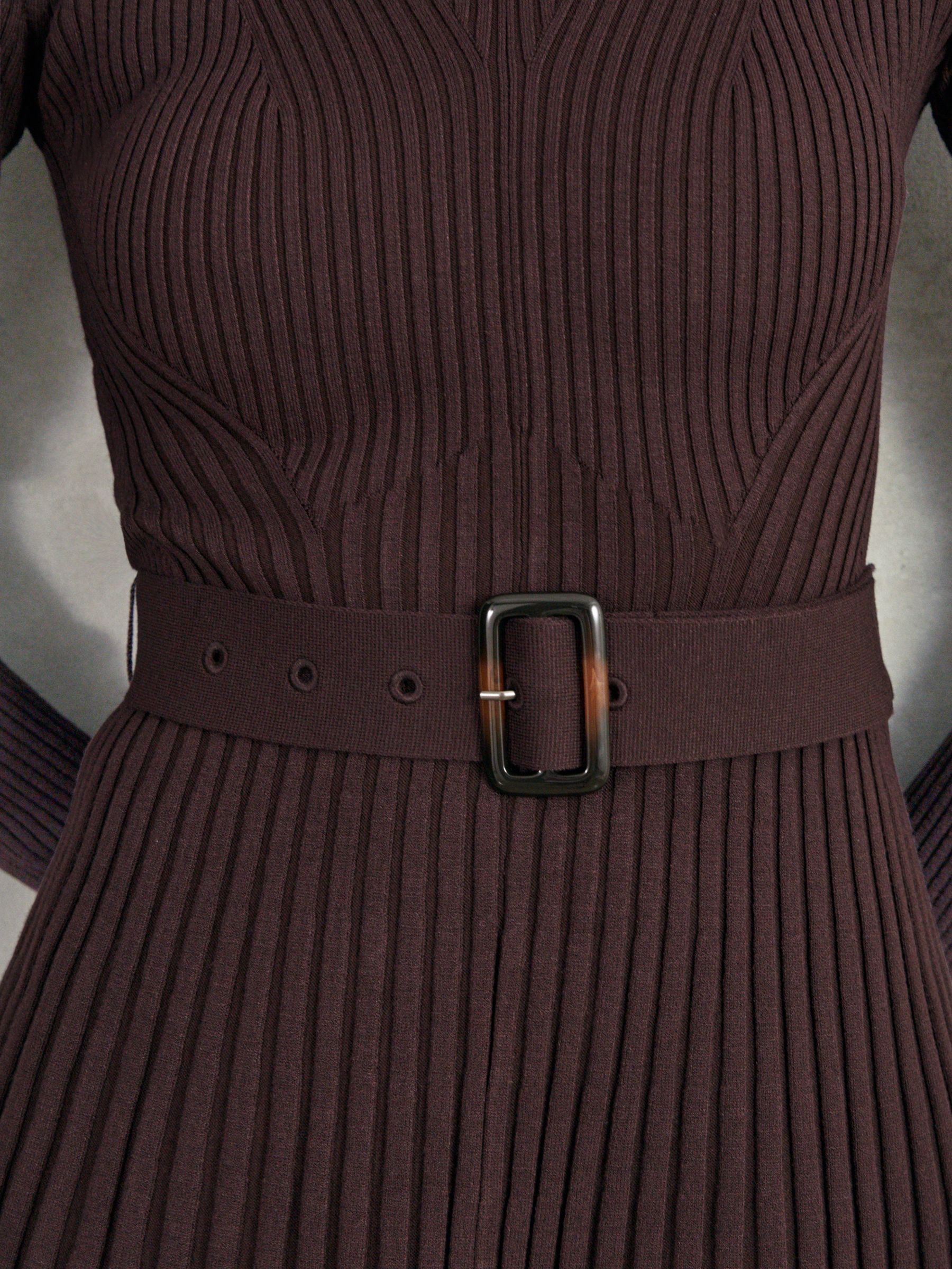 Rib-Knit Roll-Neck Belted Mini Dress in Purple - Image 3 of 6