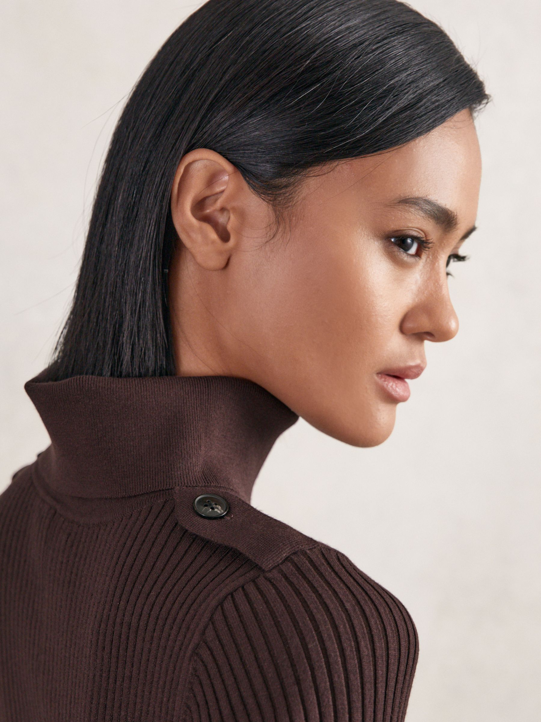 Rib-Knit Roll-Neck Belted Mini Dress in Purple - Image 4 of 6