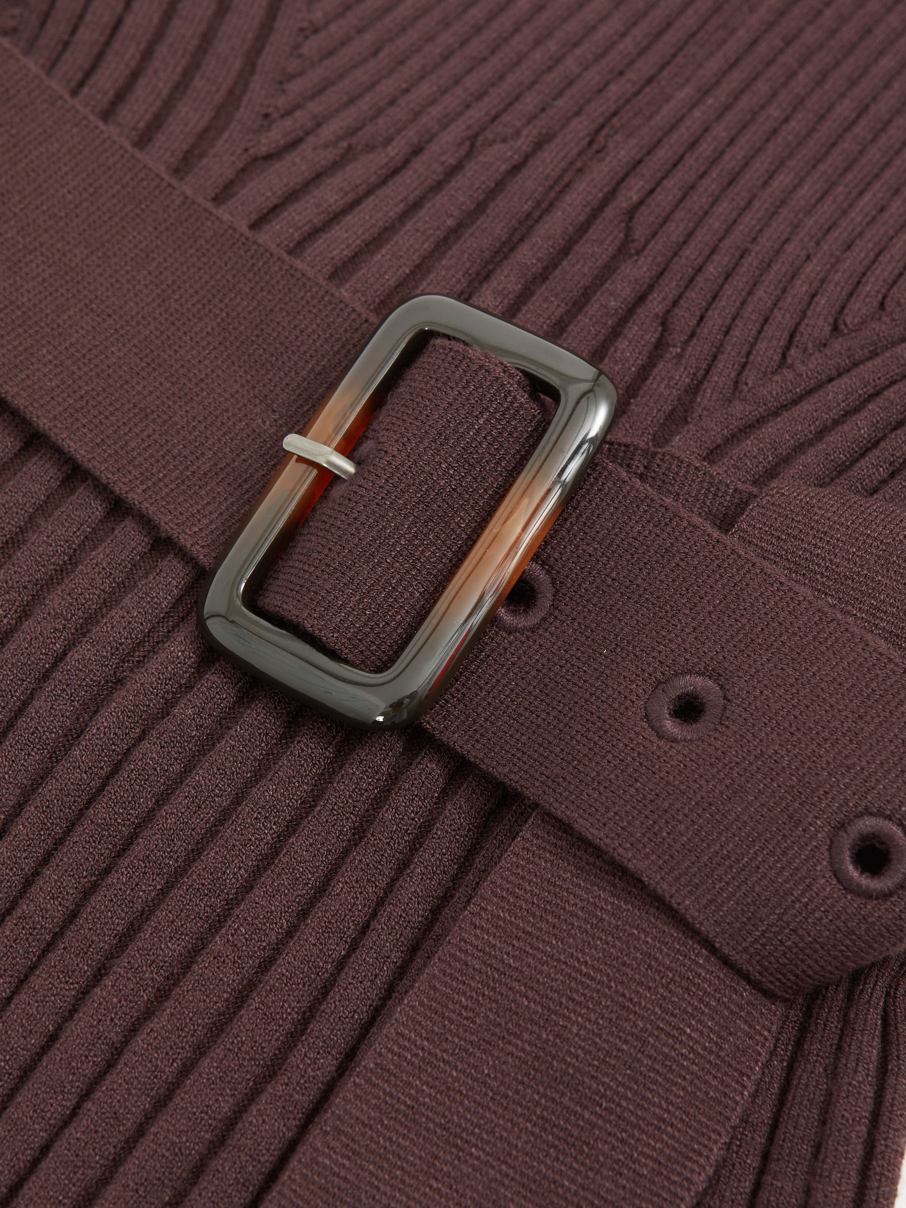 Rib-Knit Roll-Neck Belted Mini Dress in Purple - Image 6 of 6