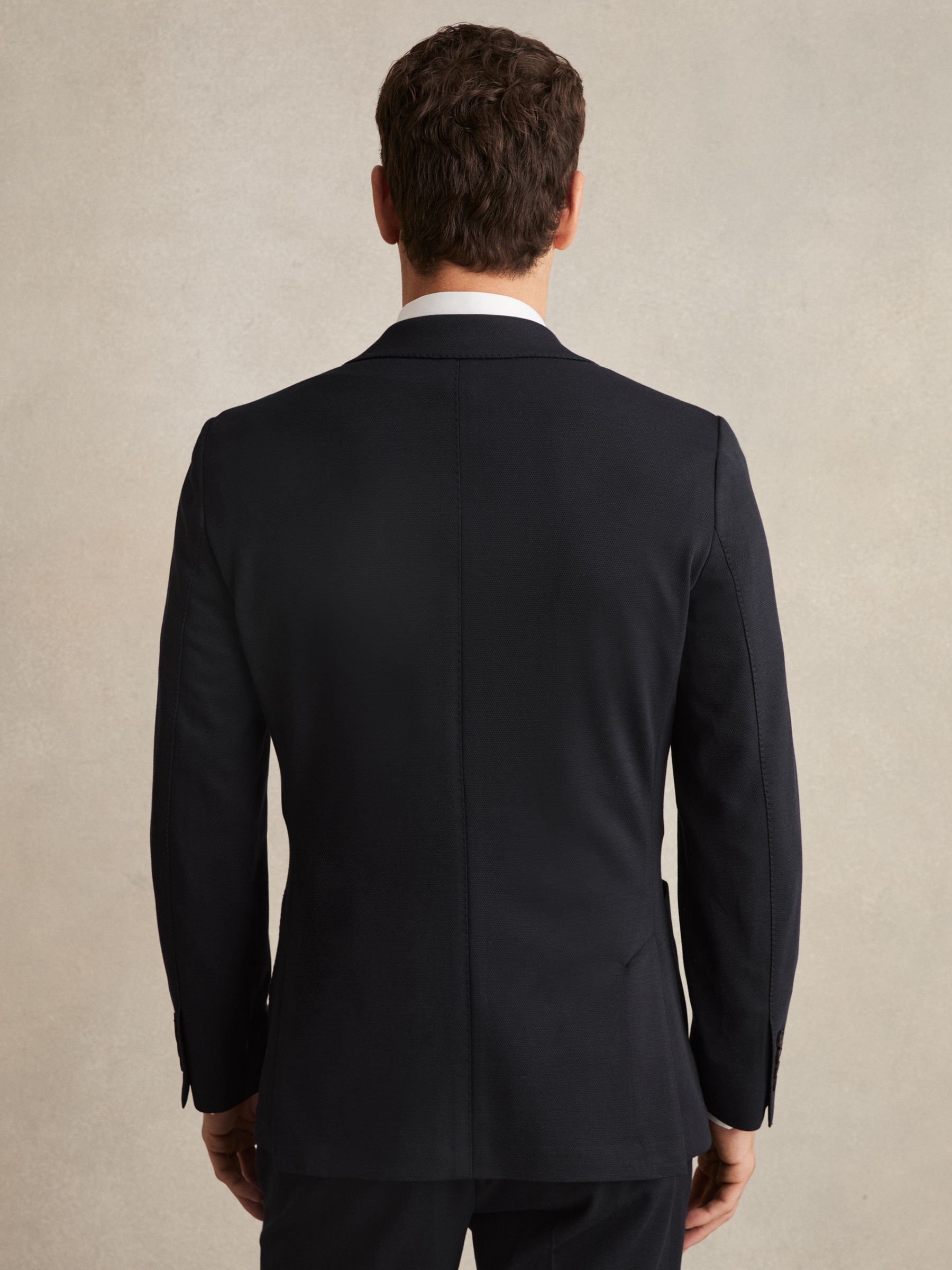 Tailored Fit Textured Jersey Single-Breasted Suit Blazer in Navy - image 5