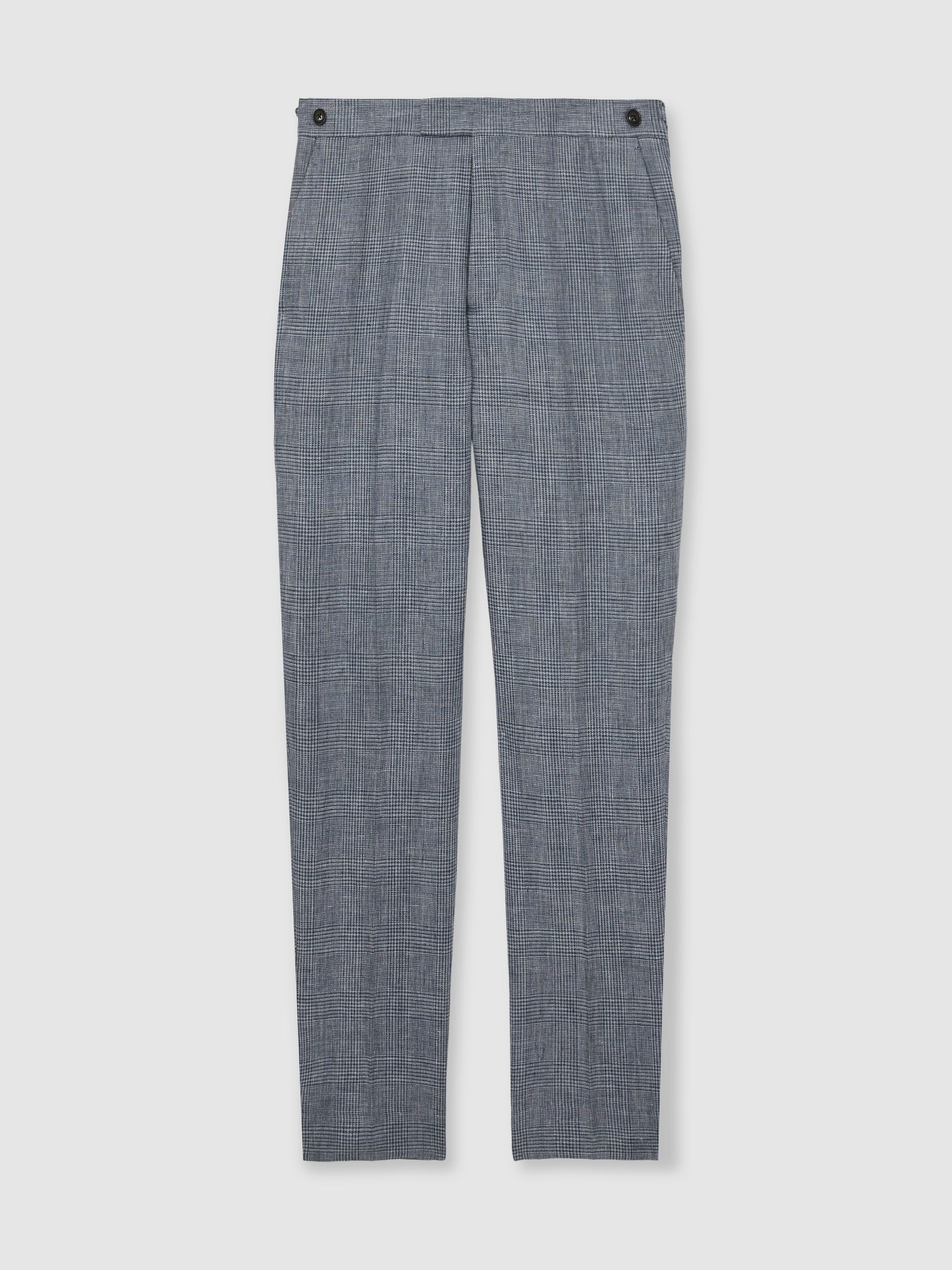 Slim Fit Linen Check Suit Trousers in Soft Blue - Image 2 of 6