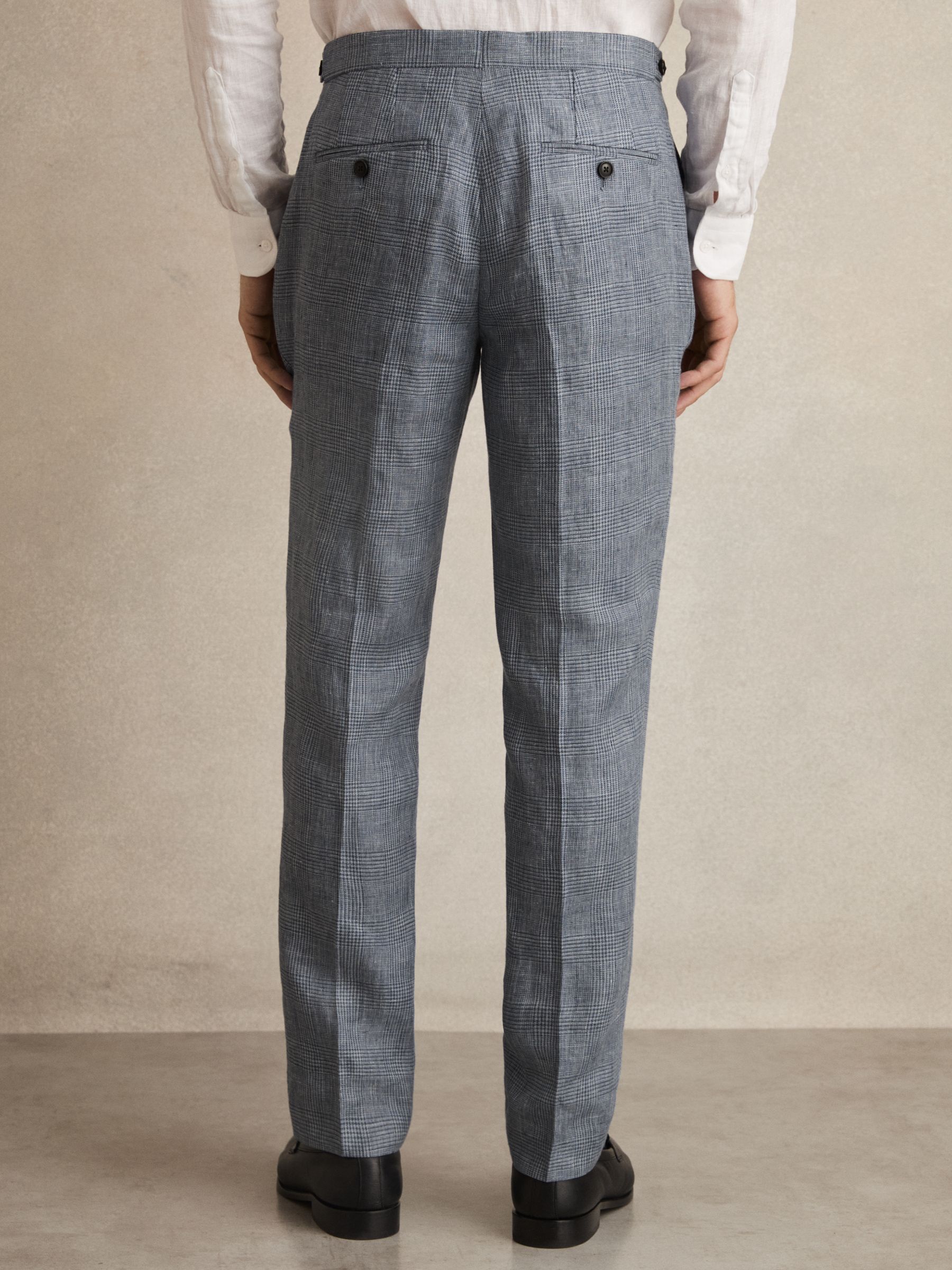 Slim Fit Linen Check Suit Trousers in Soft Blue - image 3