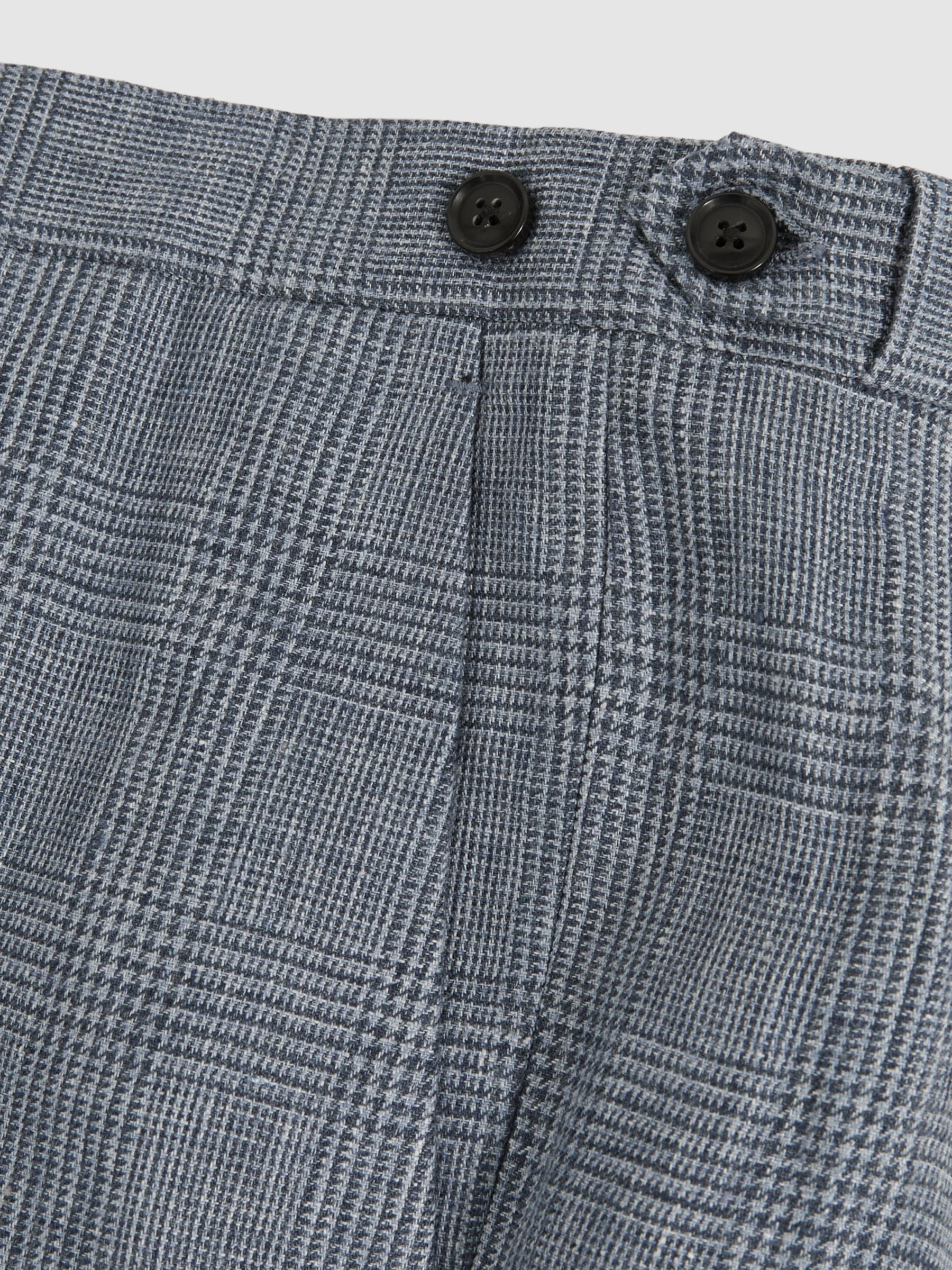 Slim Fit Linen Check Suit Trousers in Soft Blue - Image 6 of 6