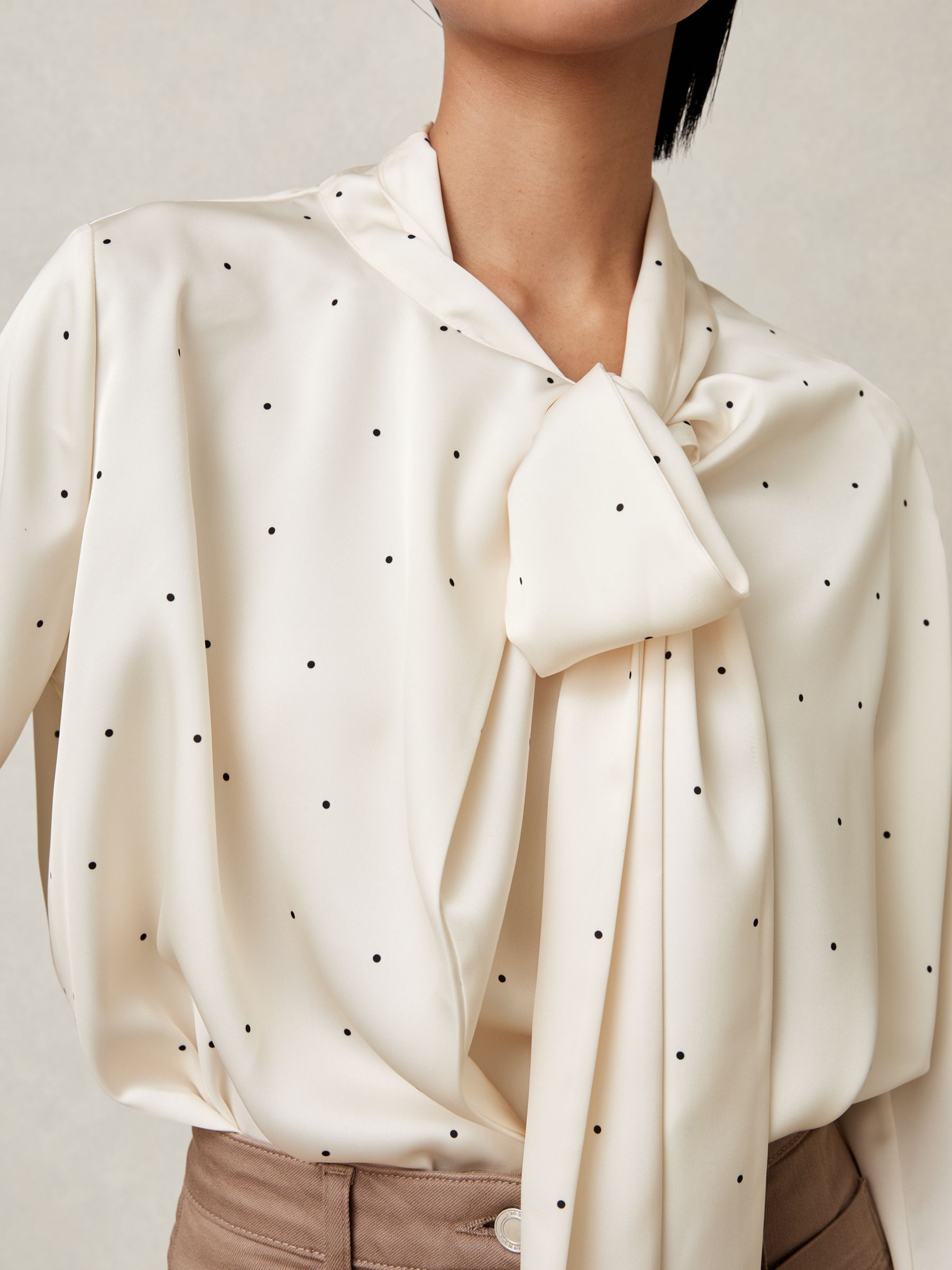 Satin Polka Dot Tie Neck Blouse in Ivory - Image 5 of 8