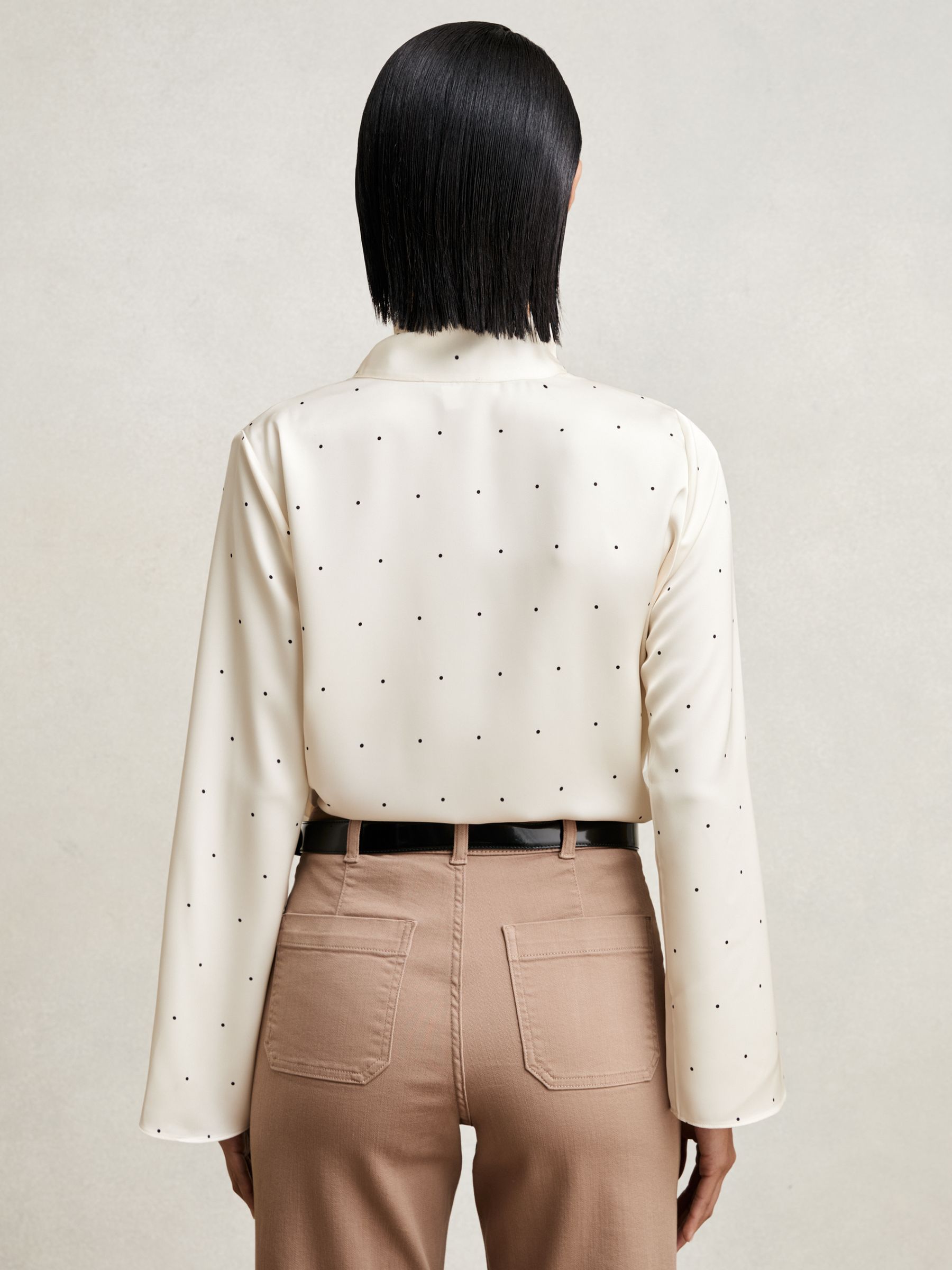 Satin Polka Dot Tie Neck Blouse in Ivory - image 4