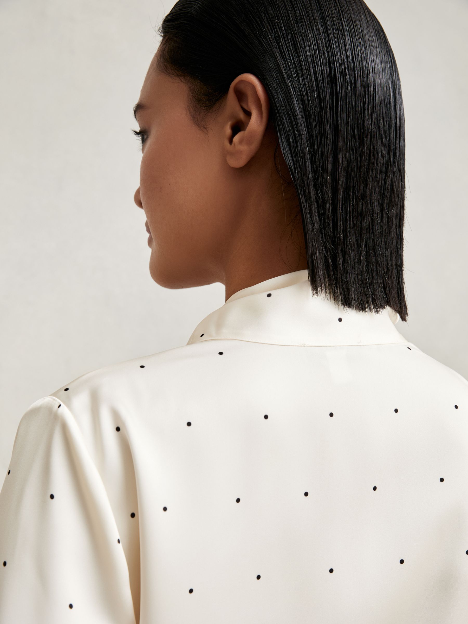 Satin Polka Dot Tie Neck Blouse in Ivory - image 5
