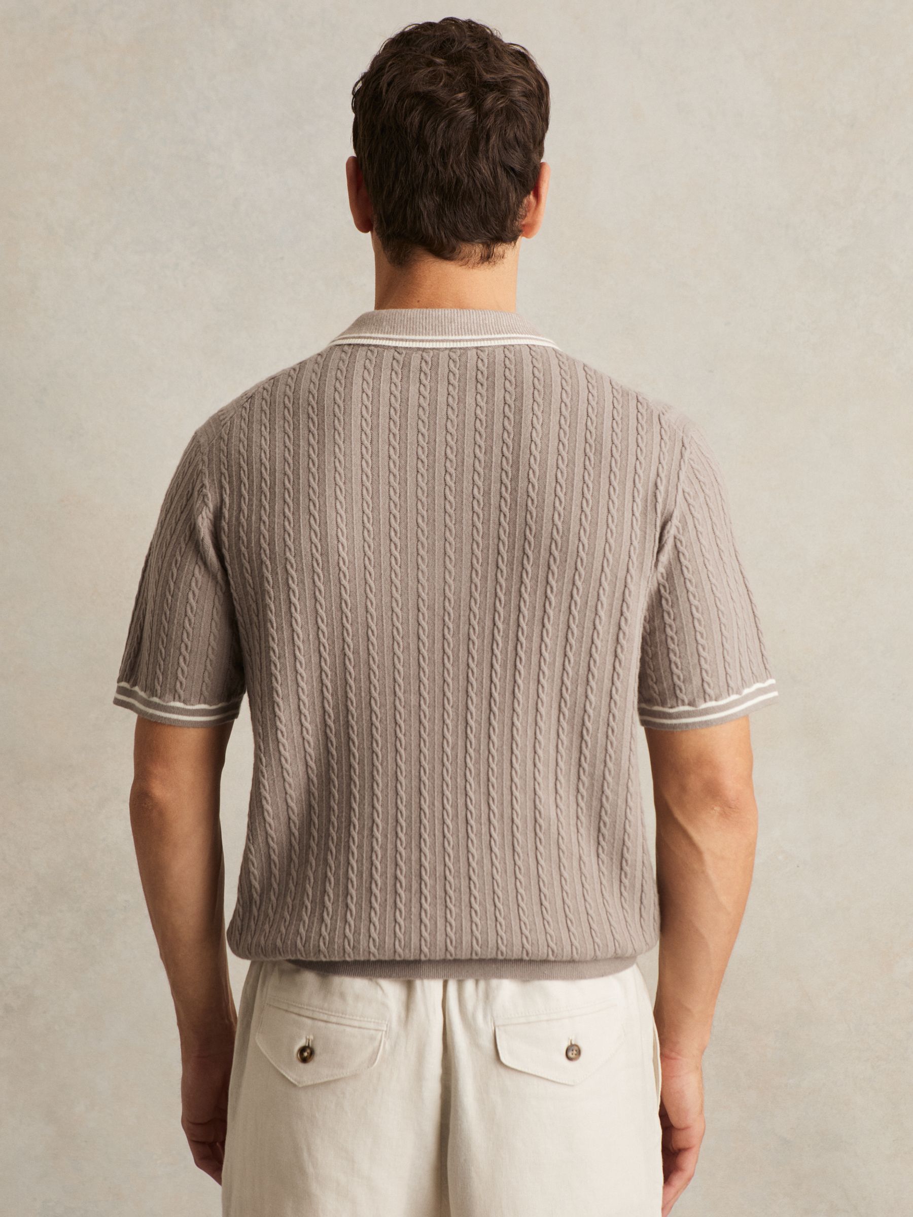 Micro-Cable Half-Zip Polo Shirt in Light Taupe Brown - Image 5 of 6
