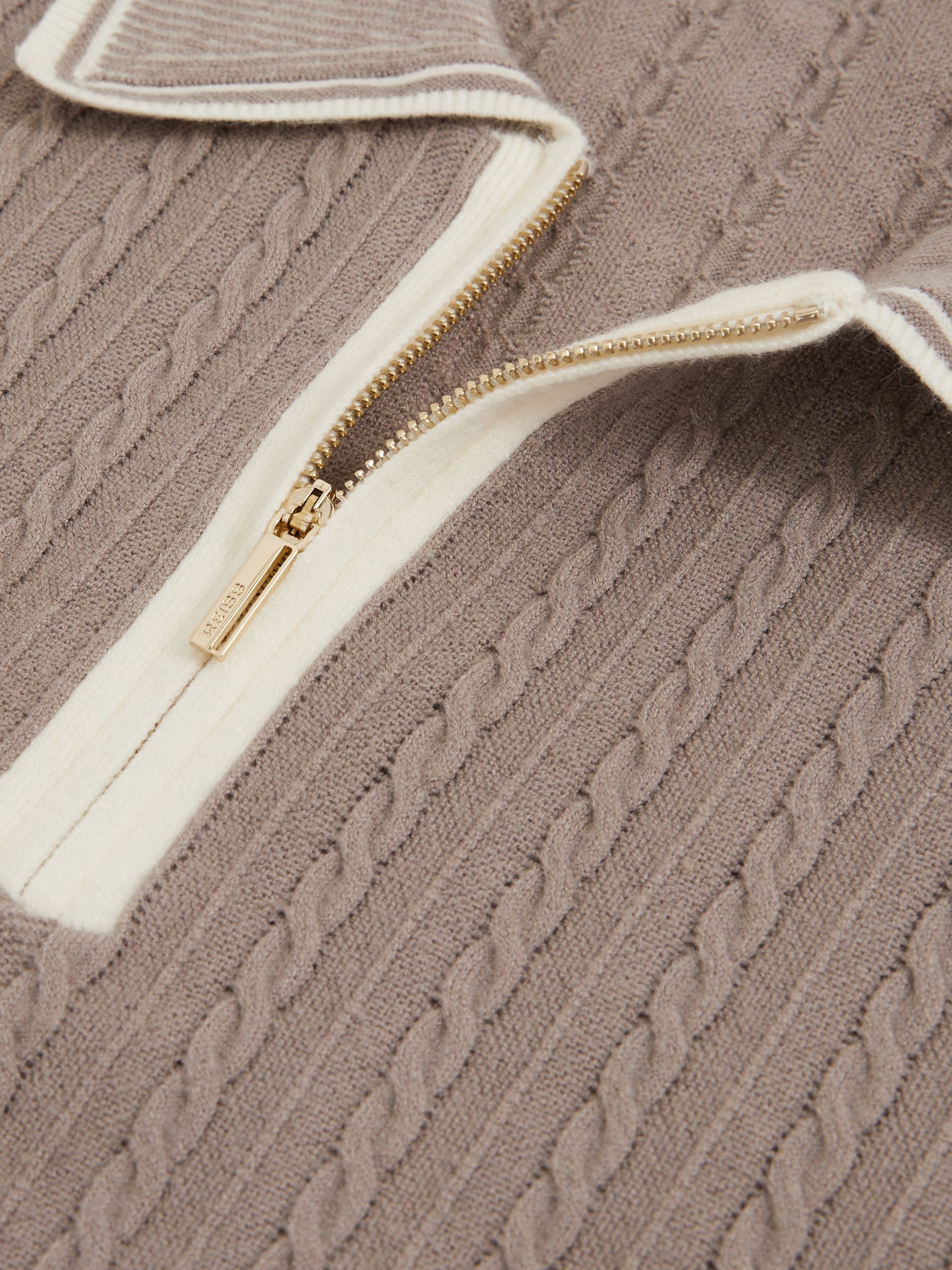 Micro-Cable Half-Zip Polo Shirt in Light Taupe Brown - Image 6 of 6