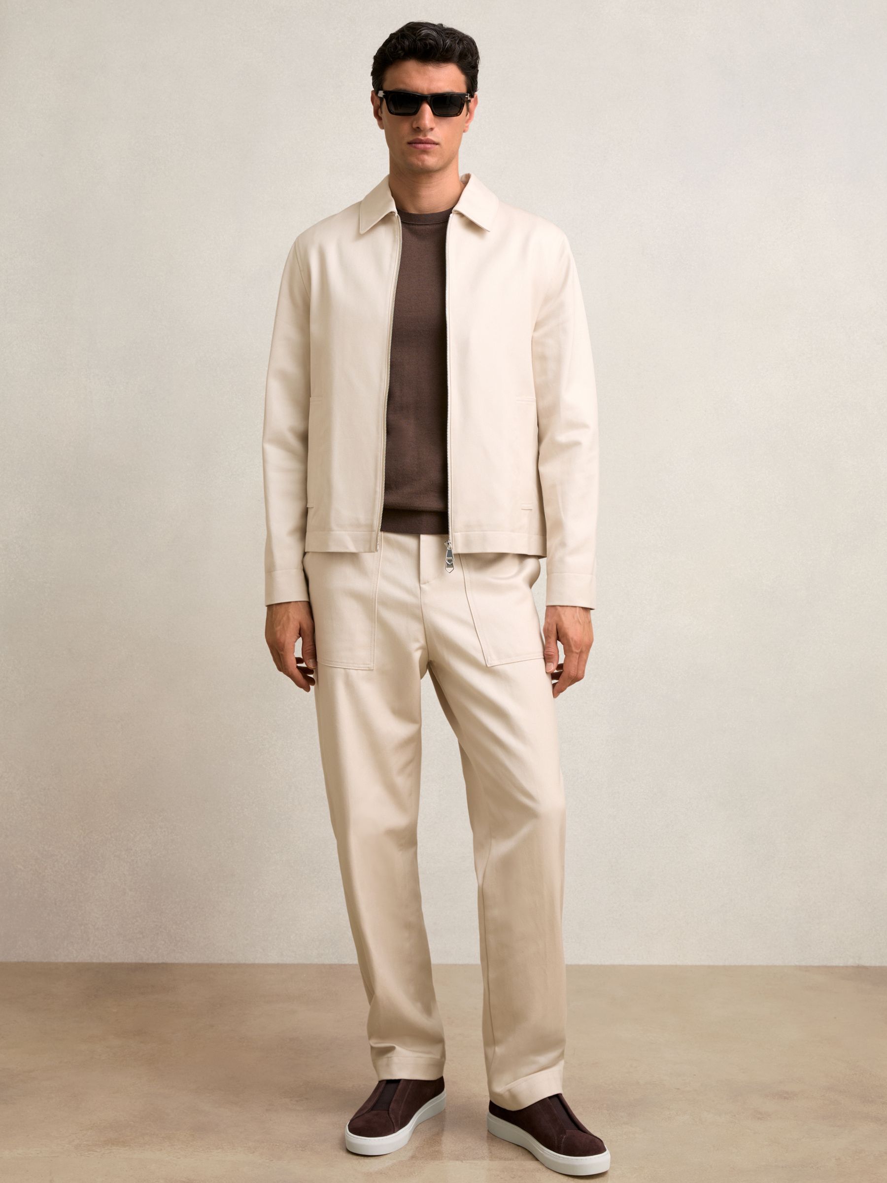 Lyocell-Cotton Zip-Through Twill Jacket in Ecru - Image 3 of 6