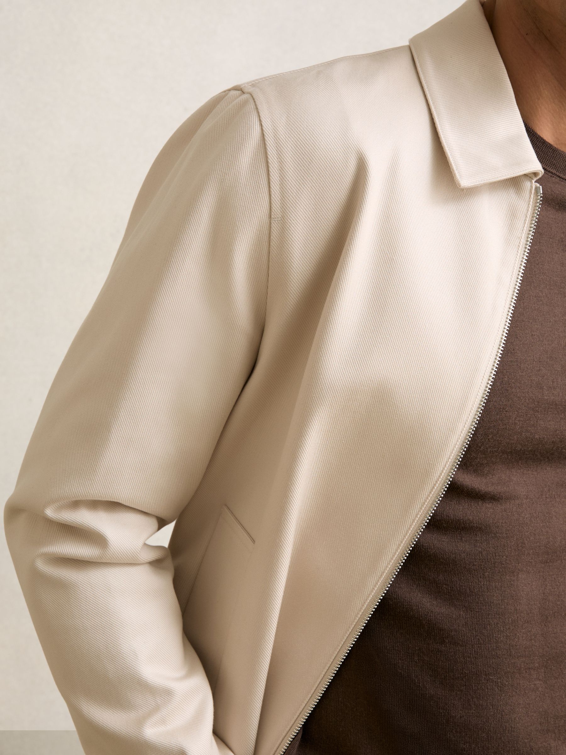Lyocell-Cotton Zip-Through Twill Jacket in Ecru - Image 4 of 6