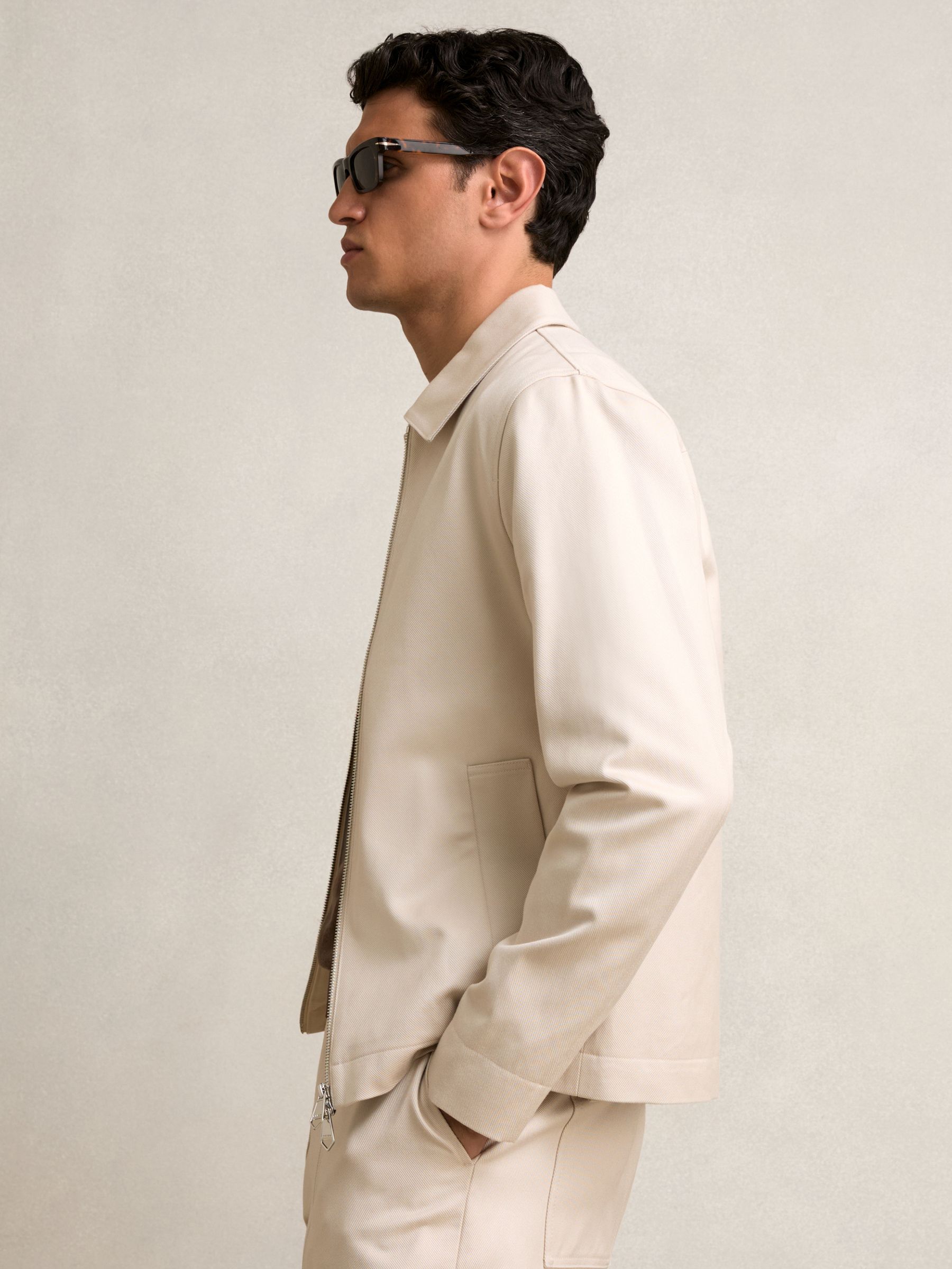 Lyocell-Cotton Zip-Through Twill Jacket in Ecru - Image 5 of 6