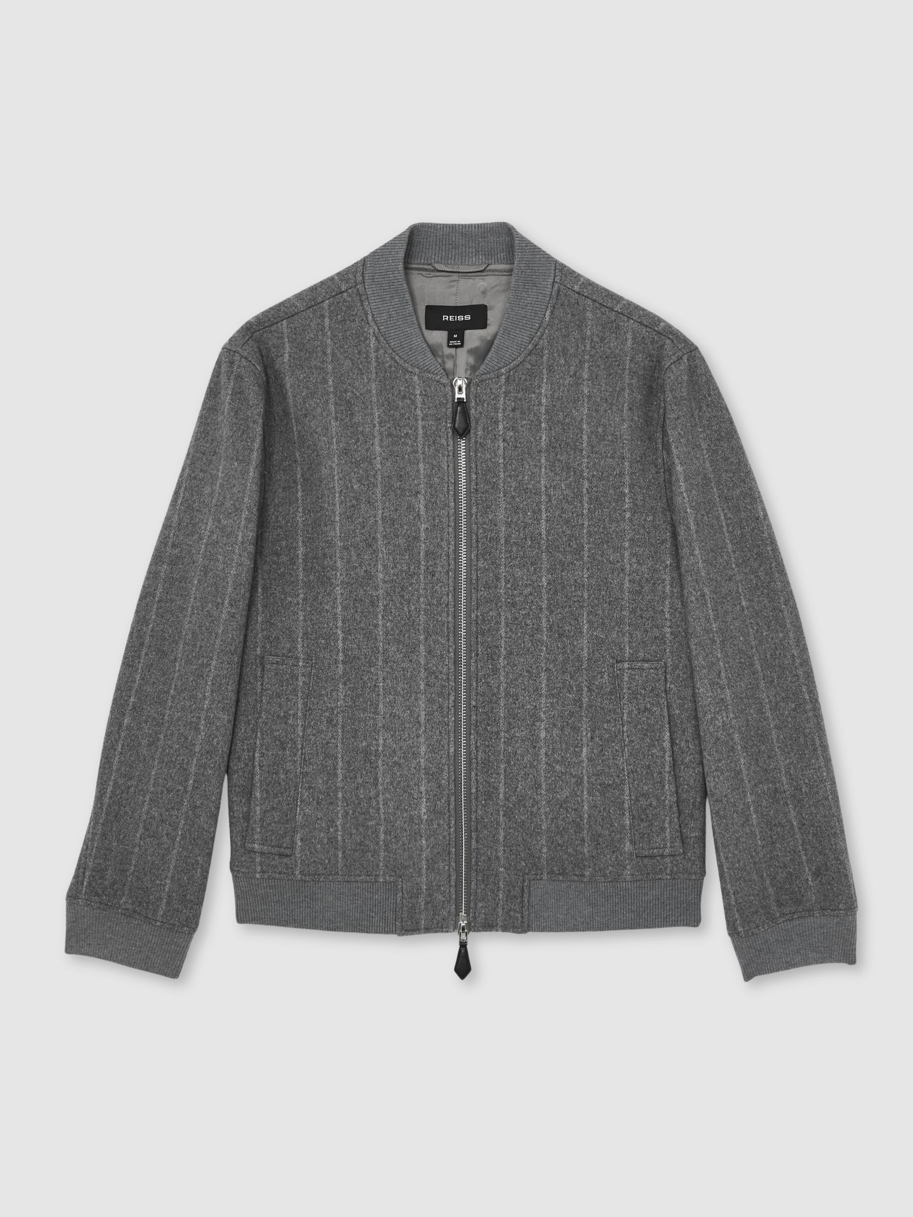 Wool-Blend Chalk-Stripe Bomber Jacket in Grey - Image 2 of 6