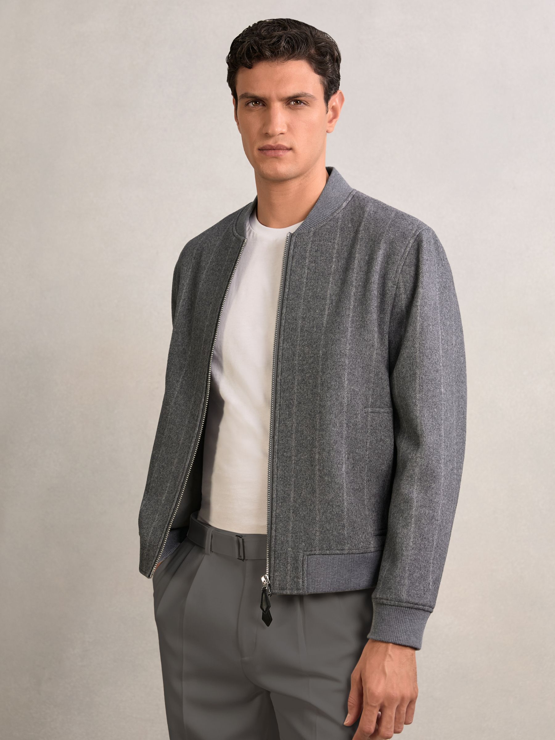 Wool-Blend Chalk-Stripe Bomber Jacket in Grey - Image 3 of 6