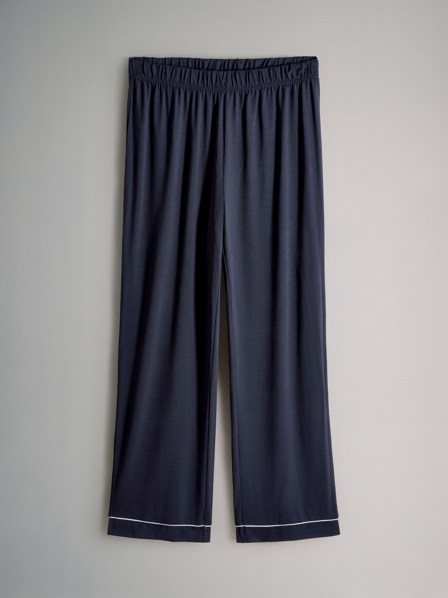 Navy Blue - 2 Pack Viscose Blend Dressing Gown and Button Through Long Pyjamas with Piping - Image 4 of 6