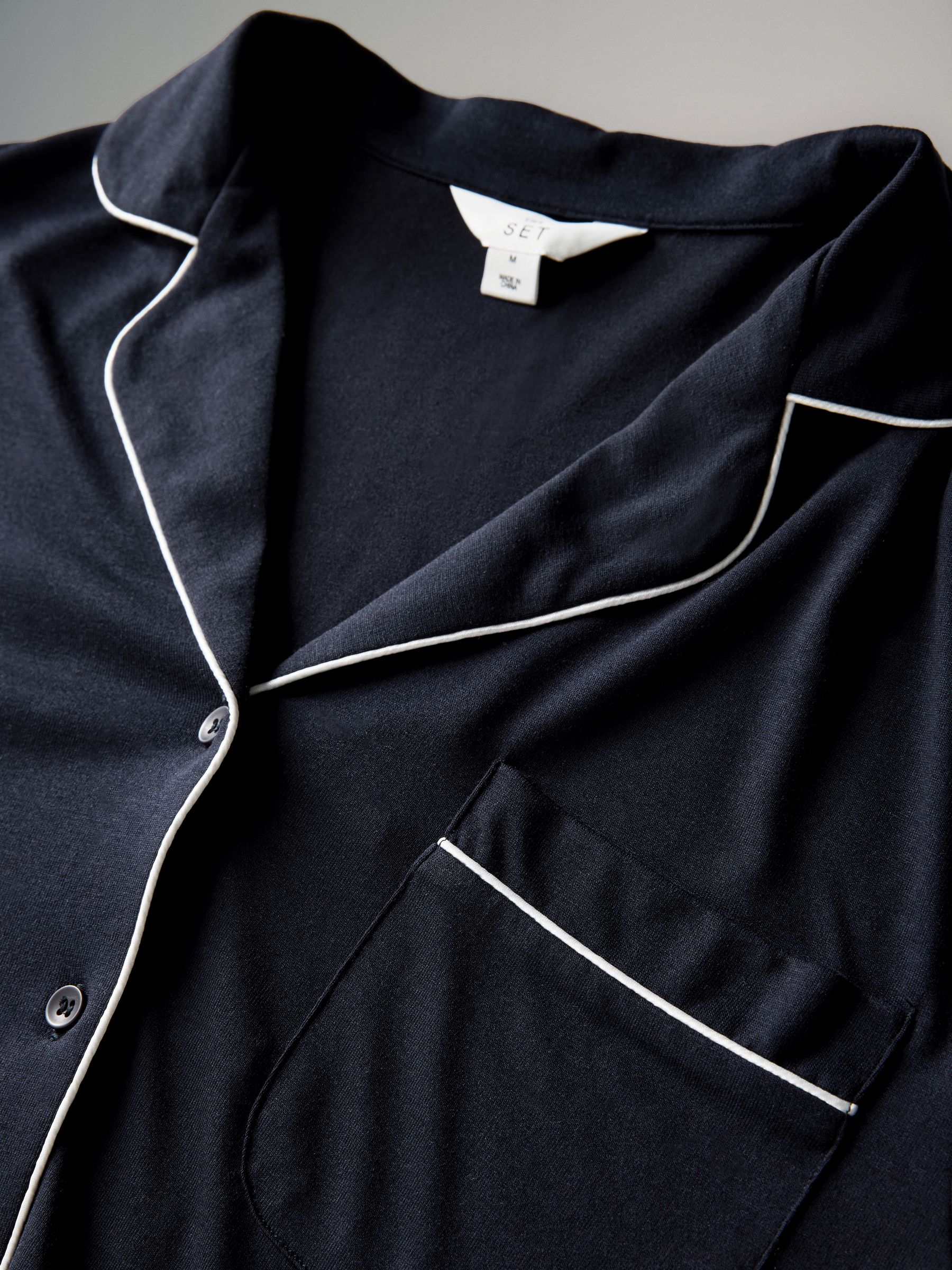 Navy Blue - 2 Pack Viscose Blend Dressing Gown and Button Through Long Pyjamas with Piping - Image 5 of 6