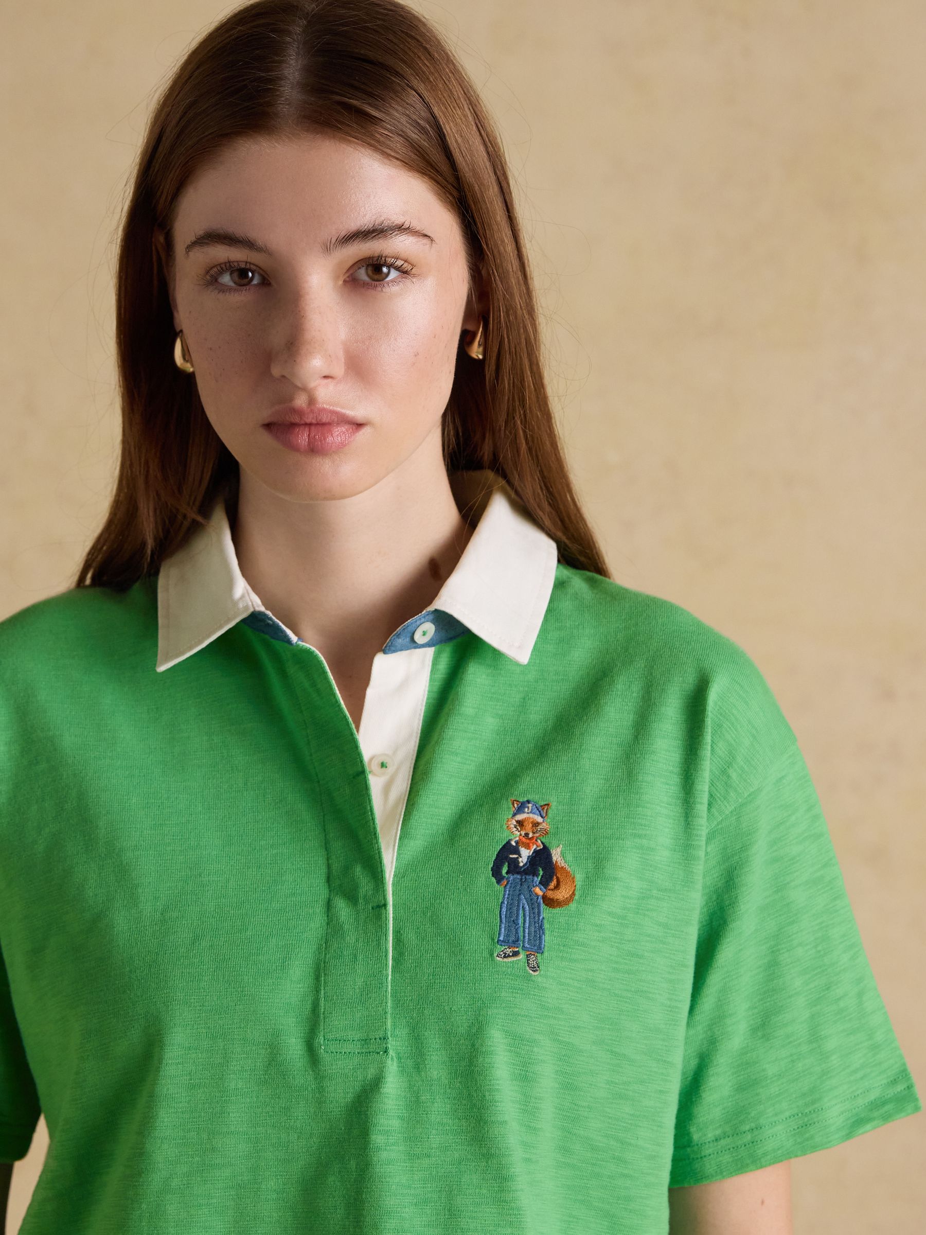 Green Jonty Fox Embroidered Short Sleeve Cotton Rugby Shirt - Image 5 of 10