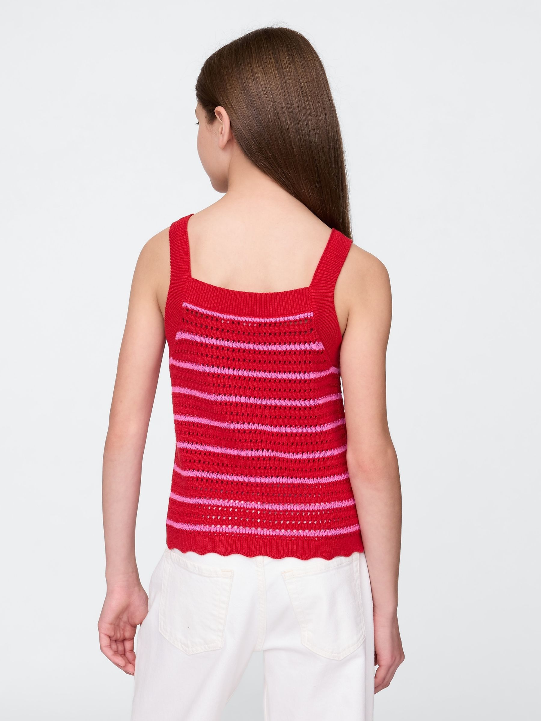 Red Striped Crochet Sleeveless Top (4-13yrs) - Image 2 of 5