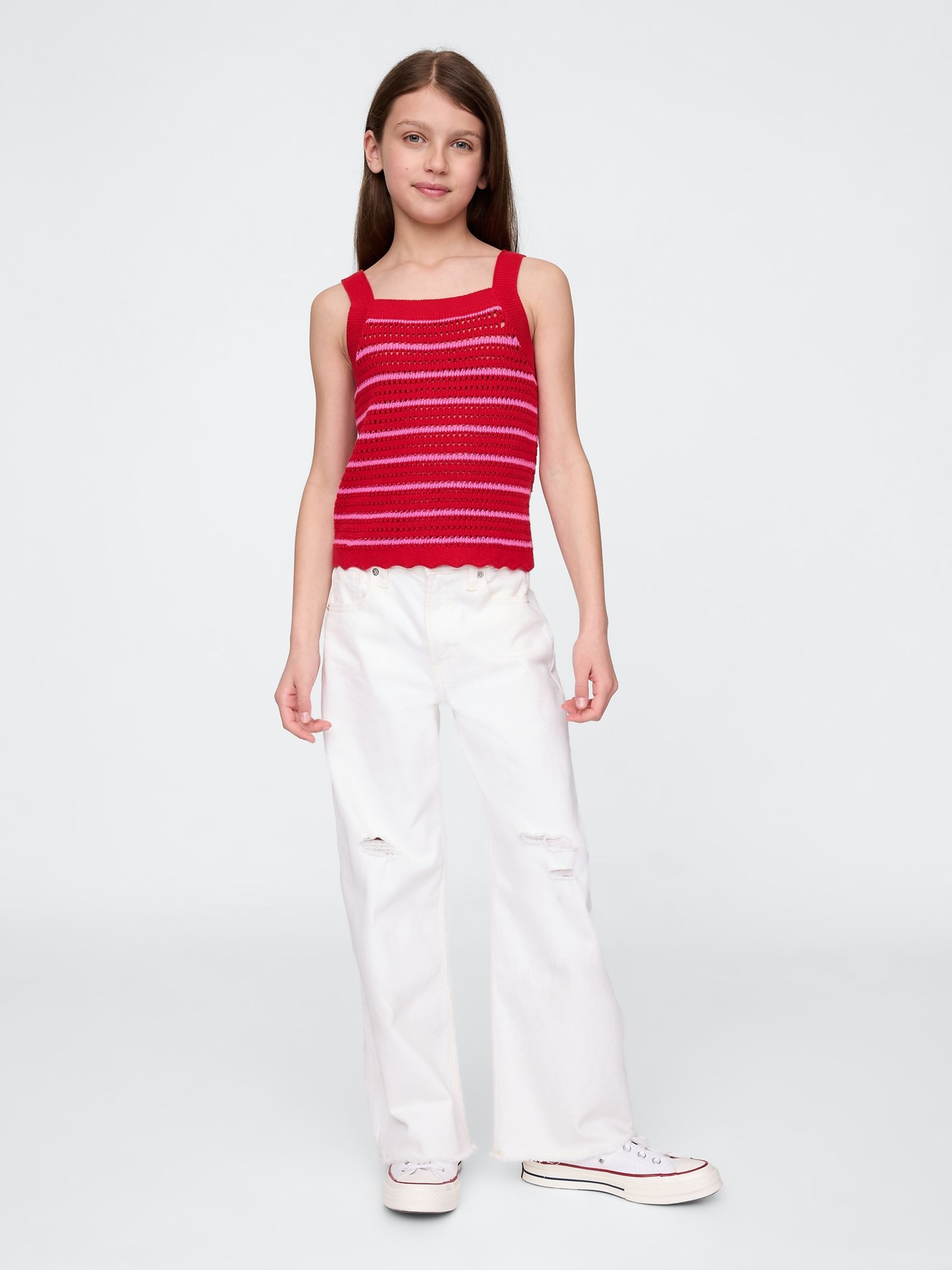 Red Striped Crochet Sleeveless Top (4-13yrs) - Image 3 of 5