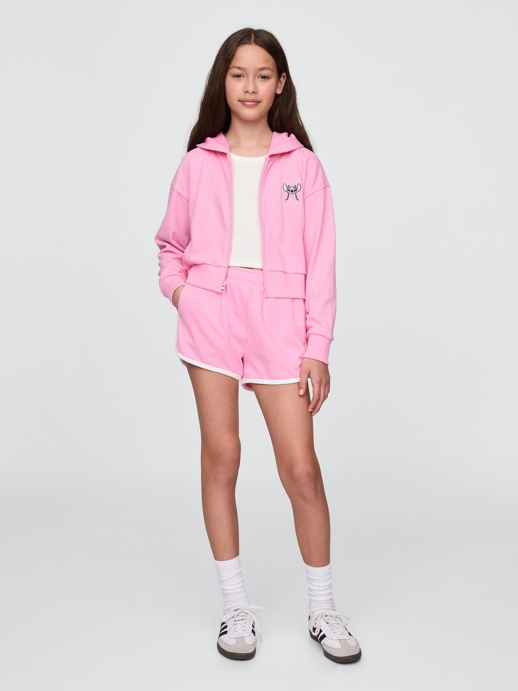 Pink Lilo and Stitch French Terry Cropped Zip Up Hoodie (4-13yrs) - Image 3 of 5