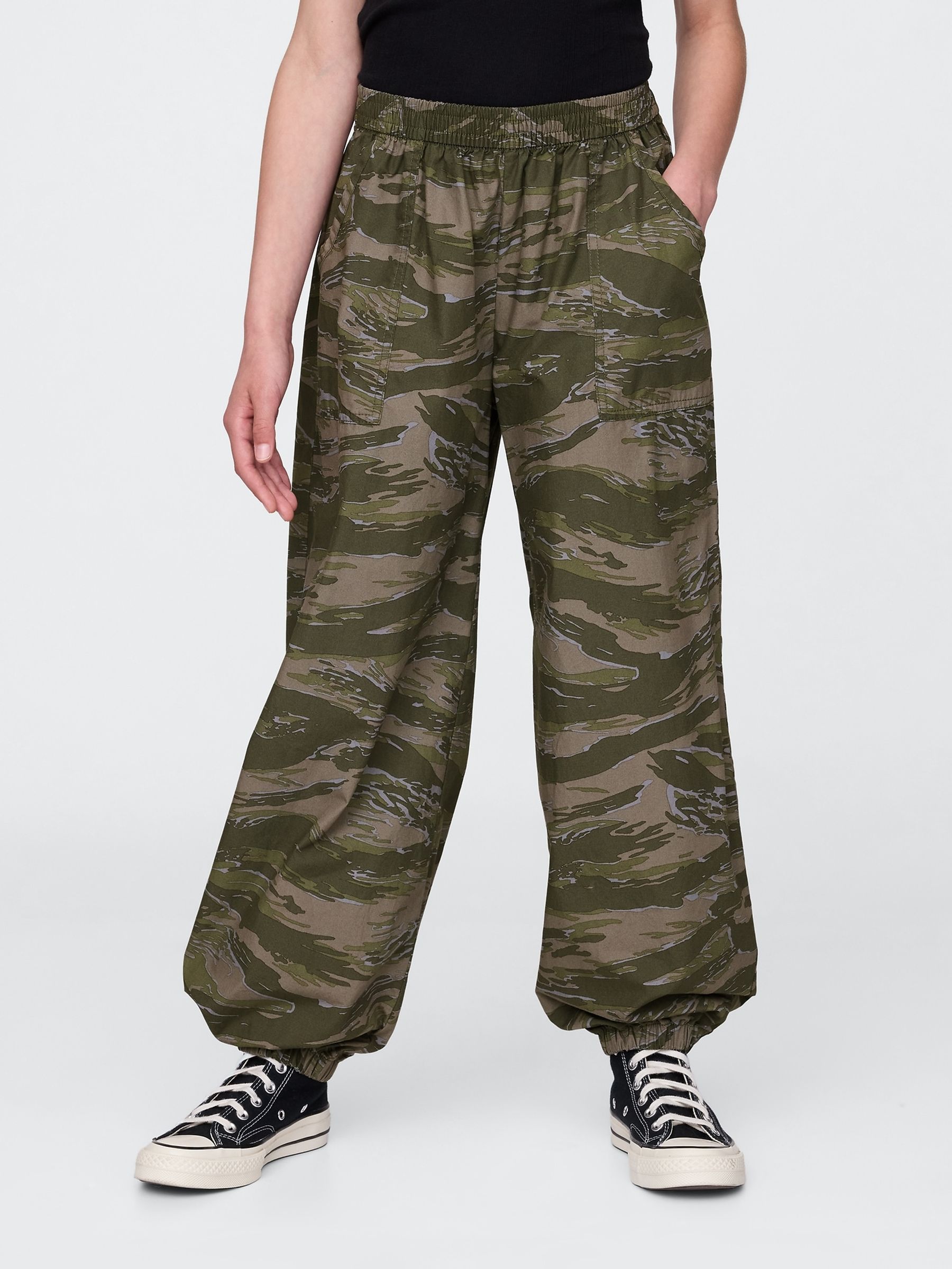 Green Camo Poplin Baggy Joggers (4-12yrs) - Image 1 of 5