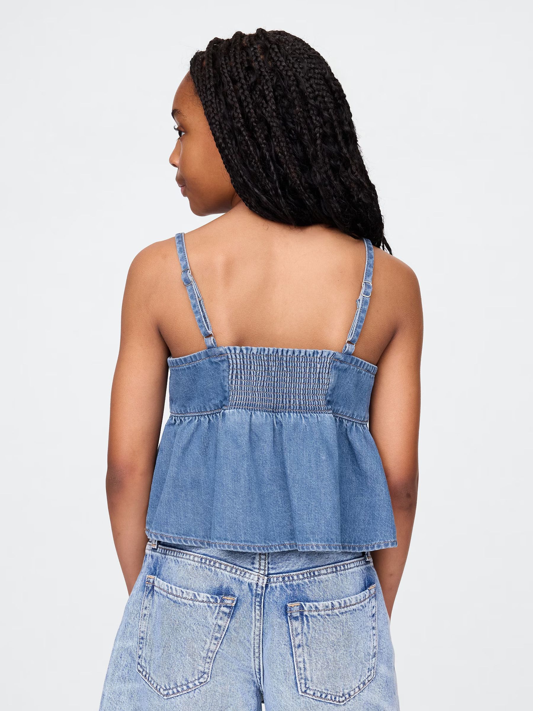 Blue Denim Bow-Strap Peplum Top (4-13yrs) - Image 2 of 5