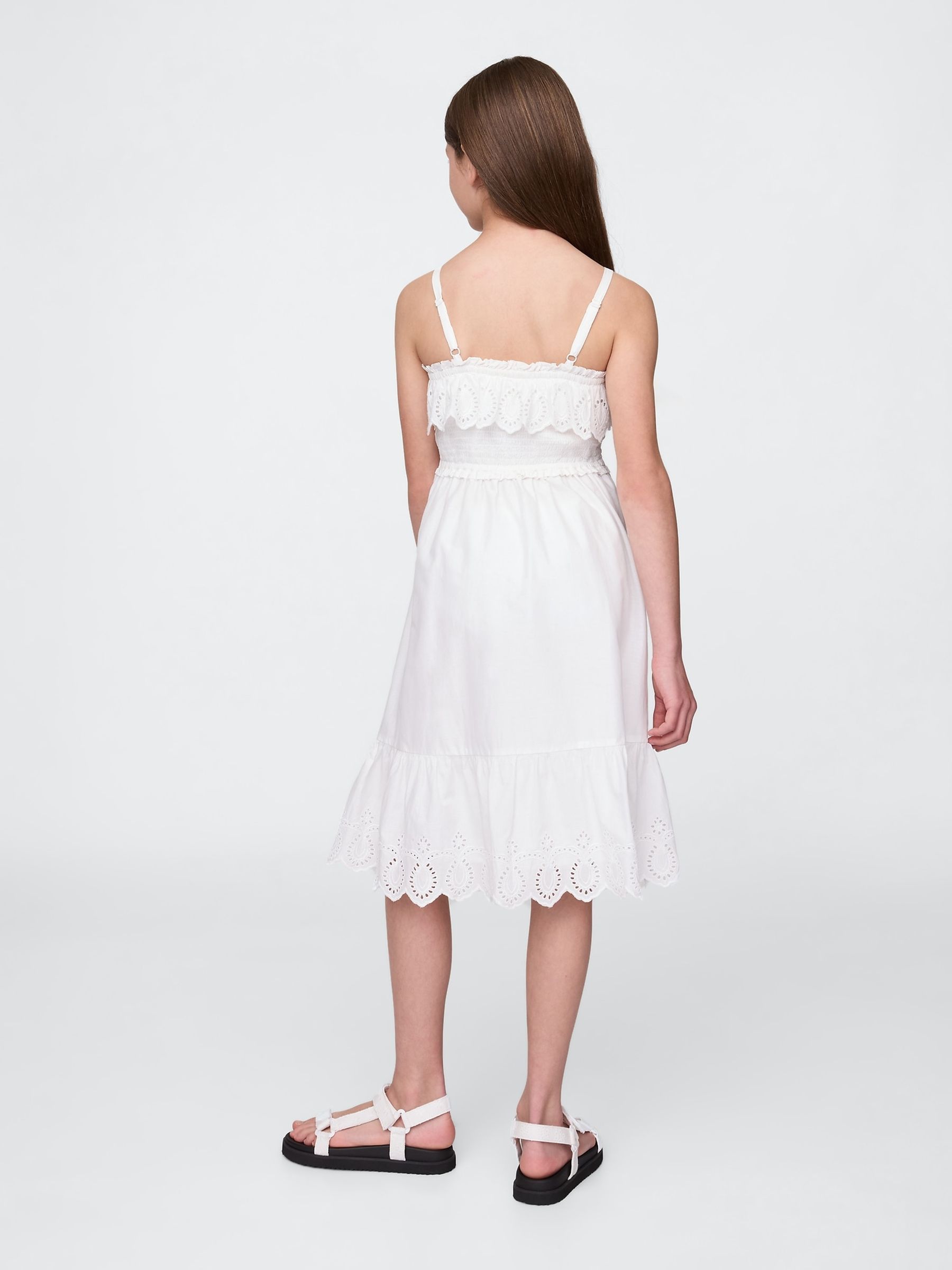 White Smocked Ruffle Midi Dress - Image 2 of 5