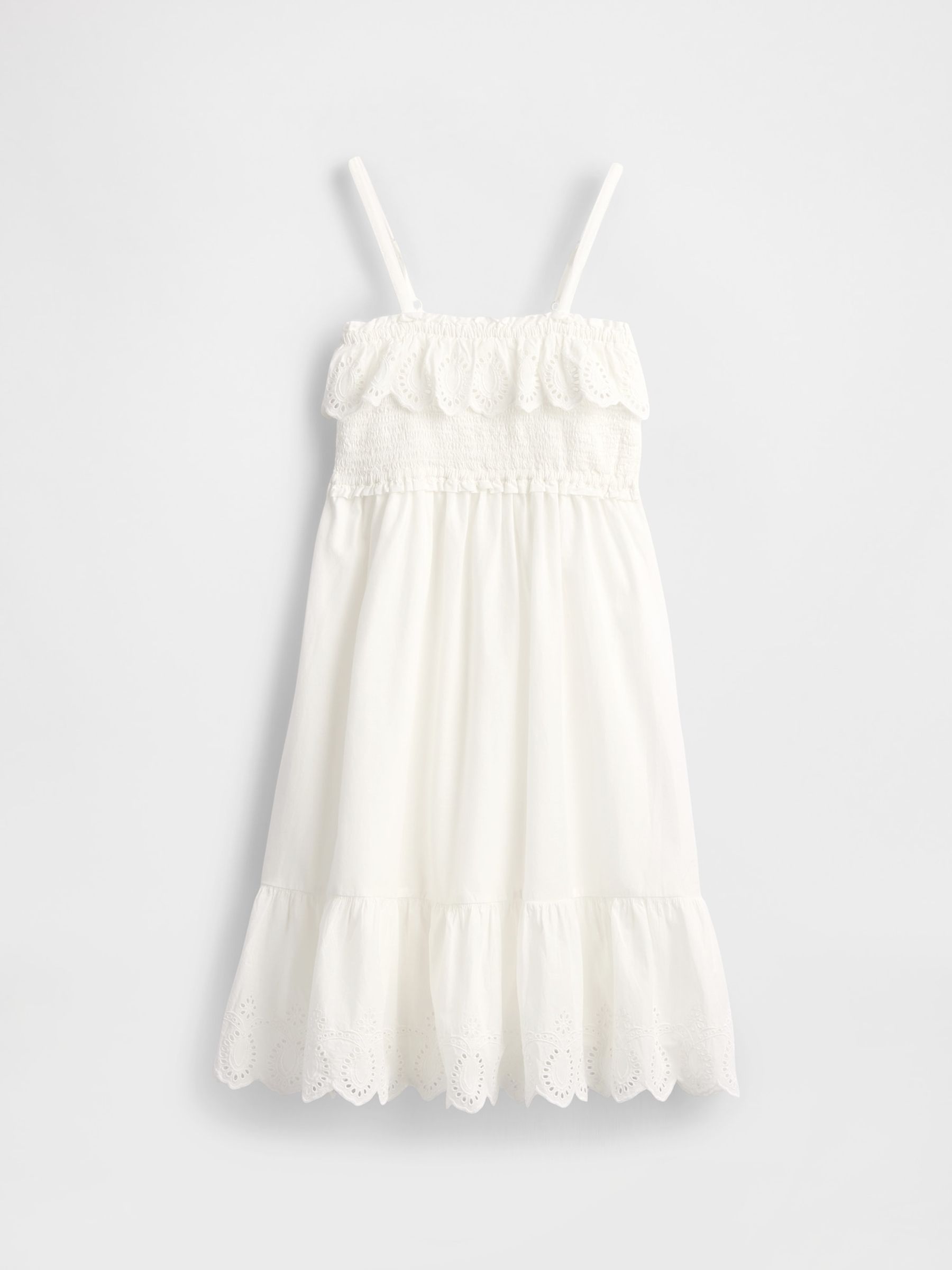 White Smocked Ruffle Midi Dress - Image 4 of 5