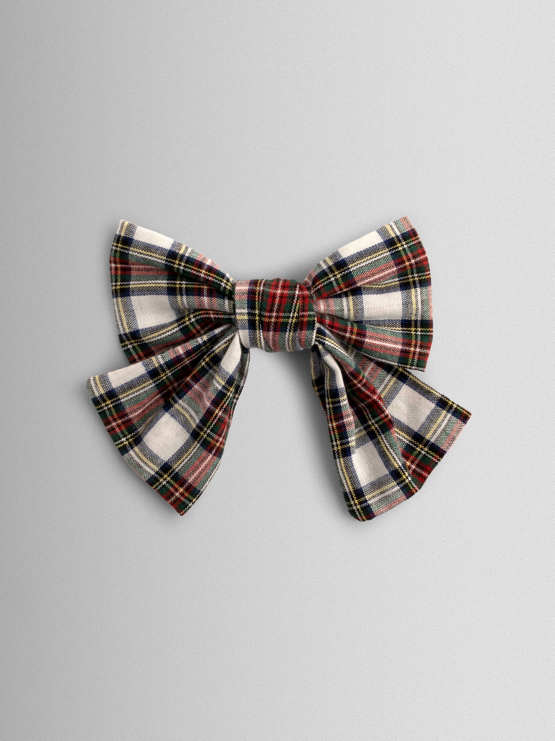 Cream Check Large Tartan Bow - Image 2 of 4