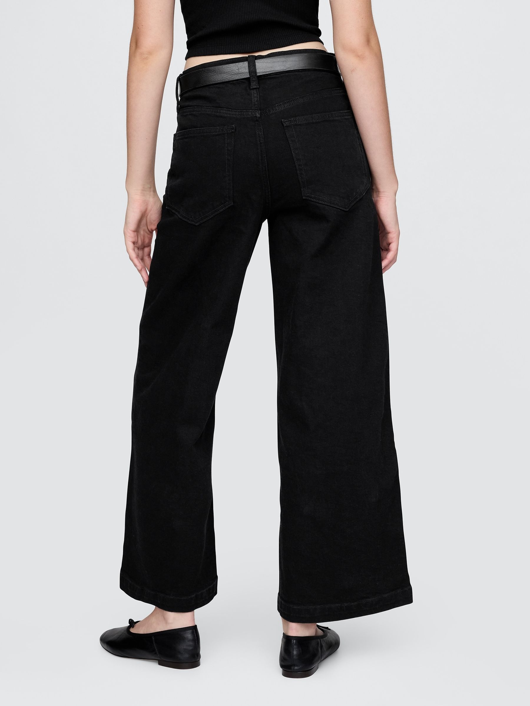 Black High Waisted Stride Wide-Leg Ankle Jeans - Image 2 of 6
