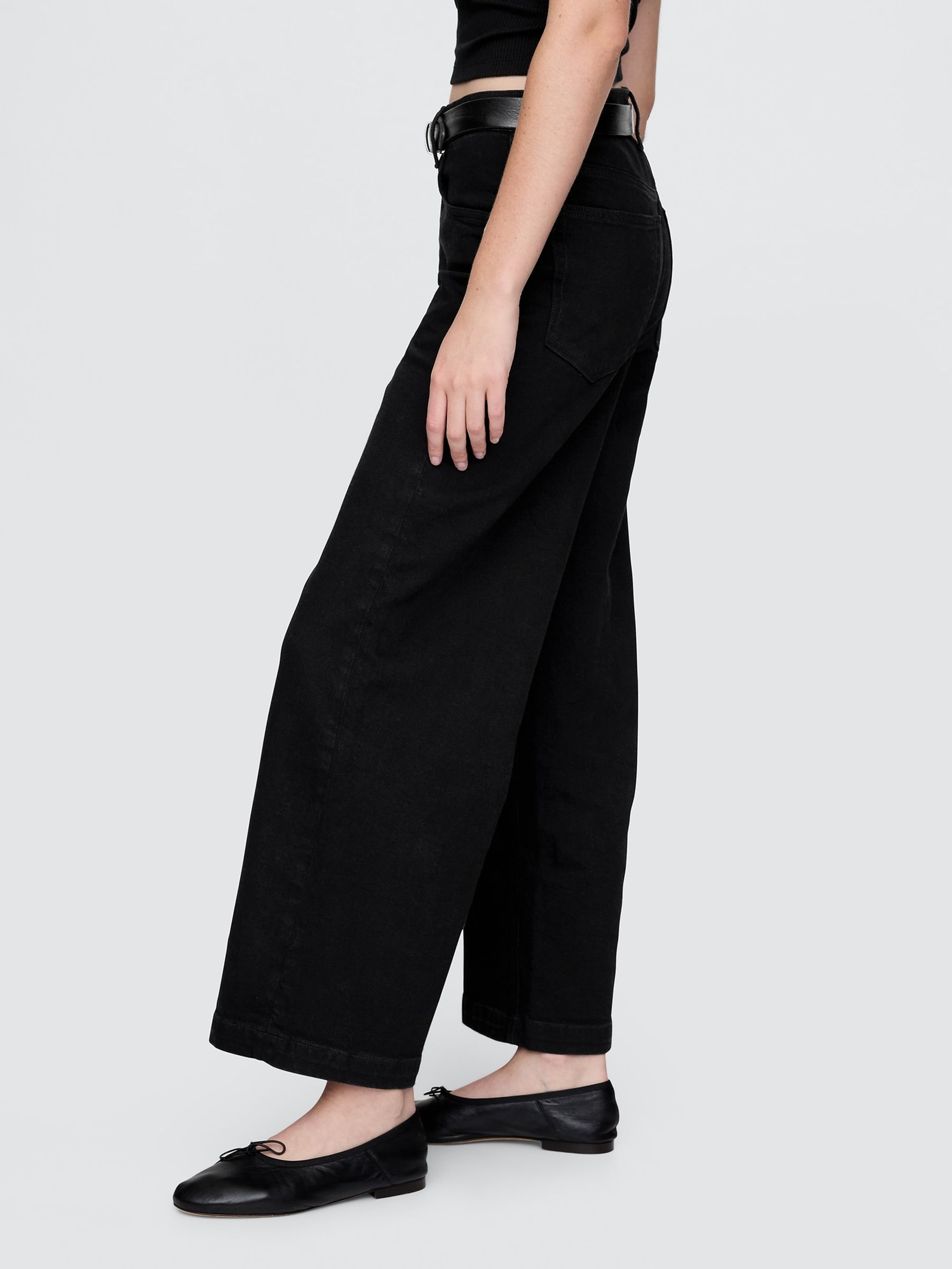 Black High Waisted Stride Wide-Leg Ankle Jeans - Image 4 of 6