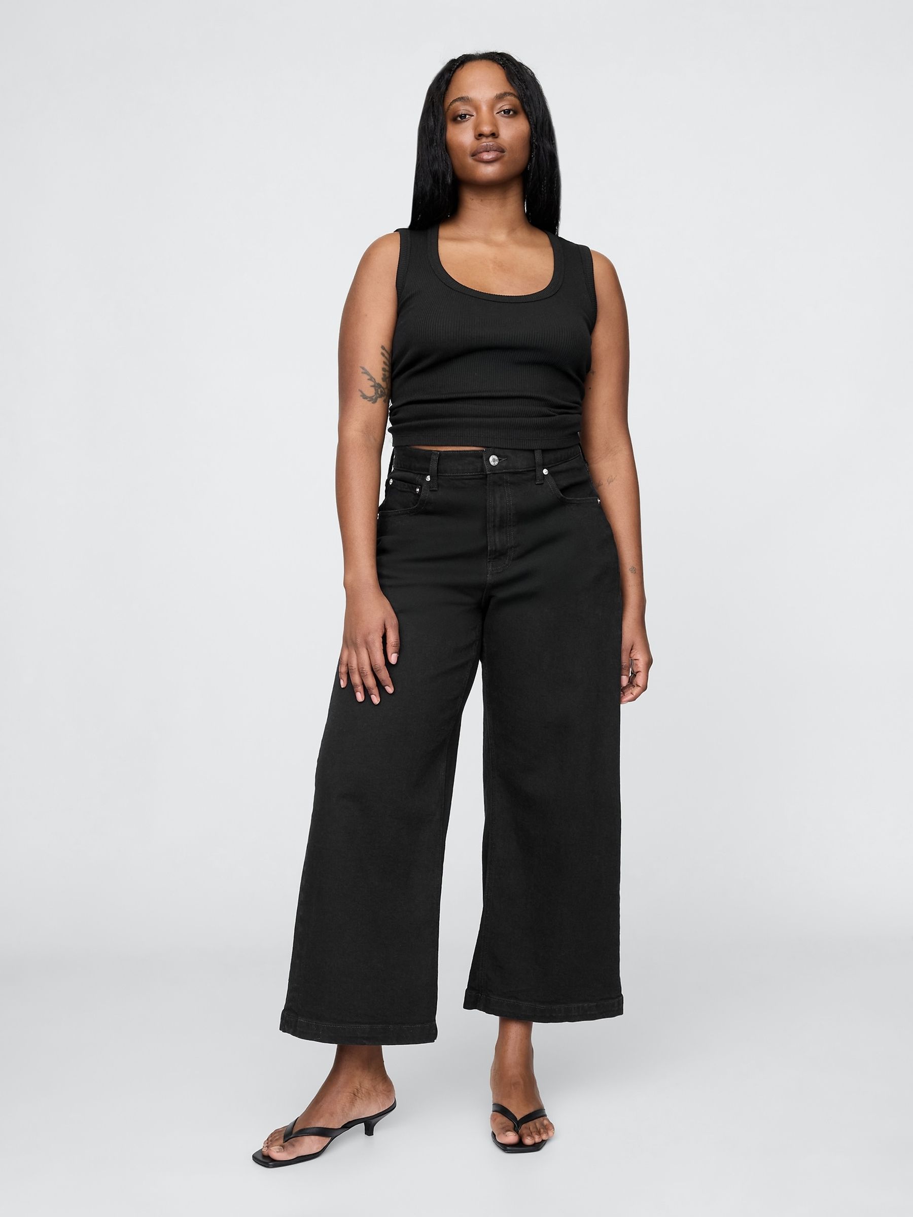 Black High Waisted Stride Wide-Leg Ankle Jeans - Image 5 of 6
