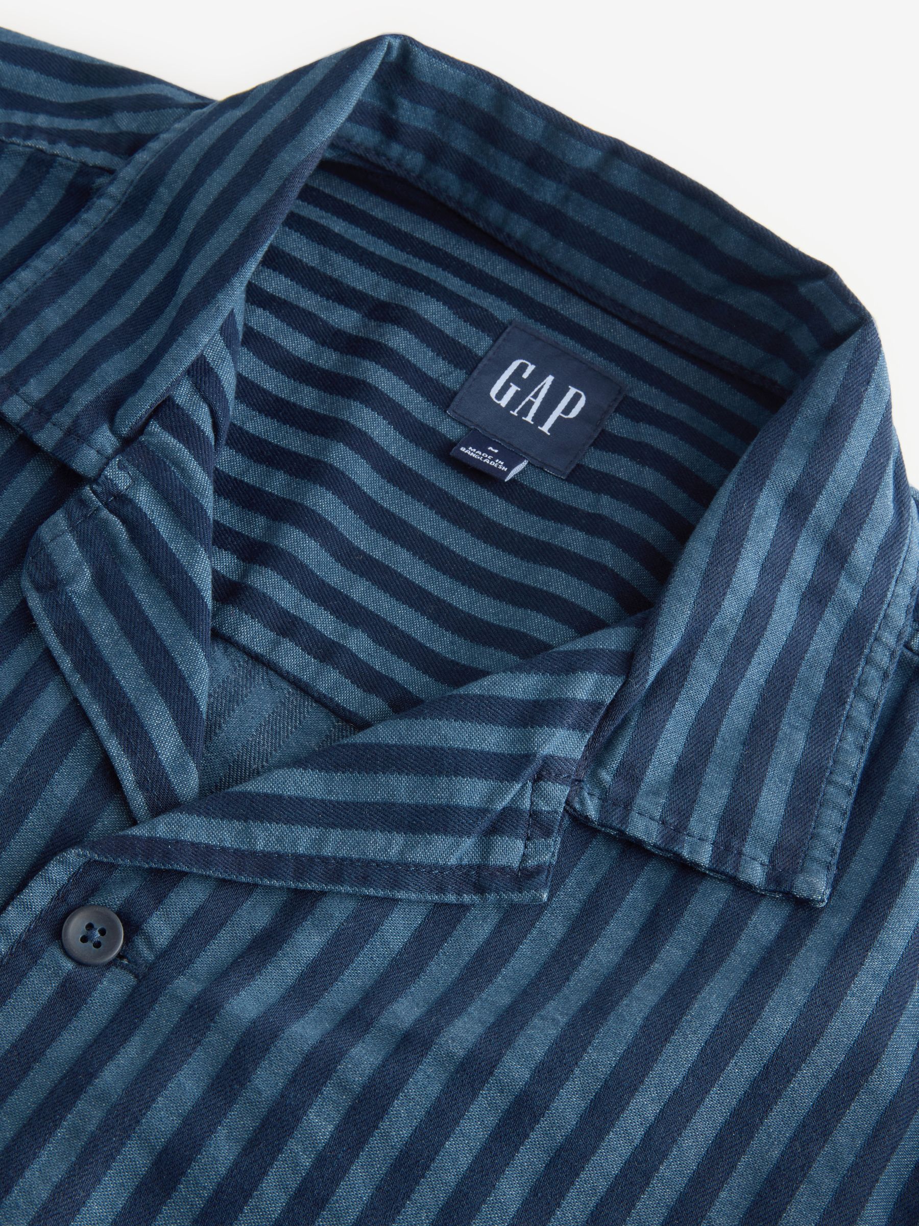 Blue/Navy Stripe Short Sleeve Stripe Denim Shirt - Image 3 of 5