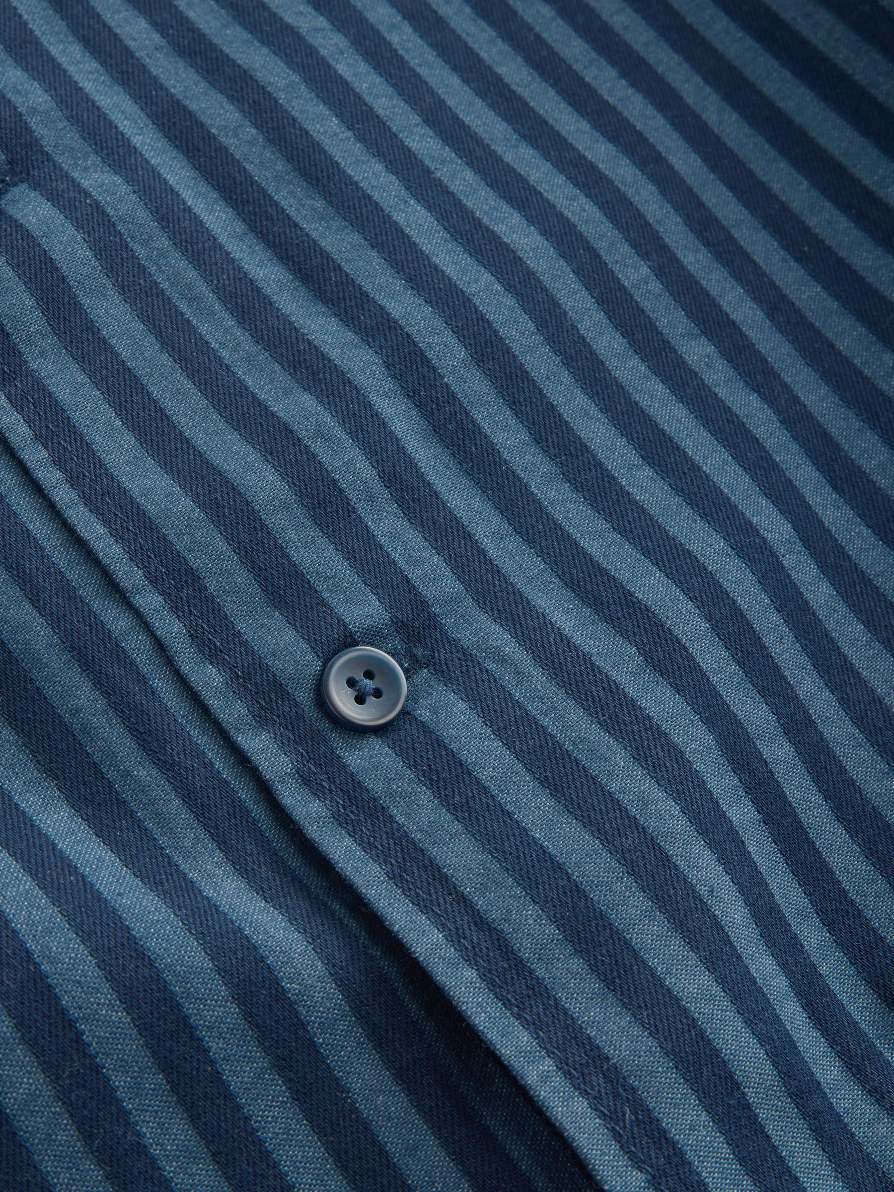 Blue/Navy Stripe Short Sleeve Stripe Denim Shirt - Image 4 of 5