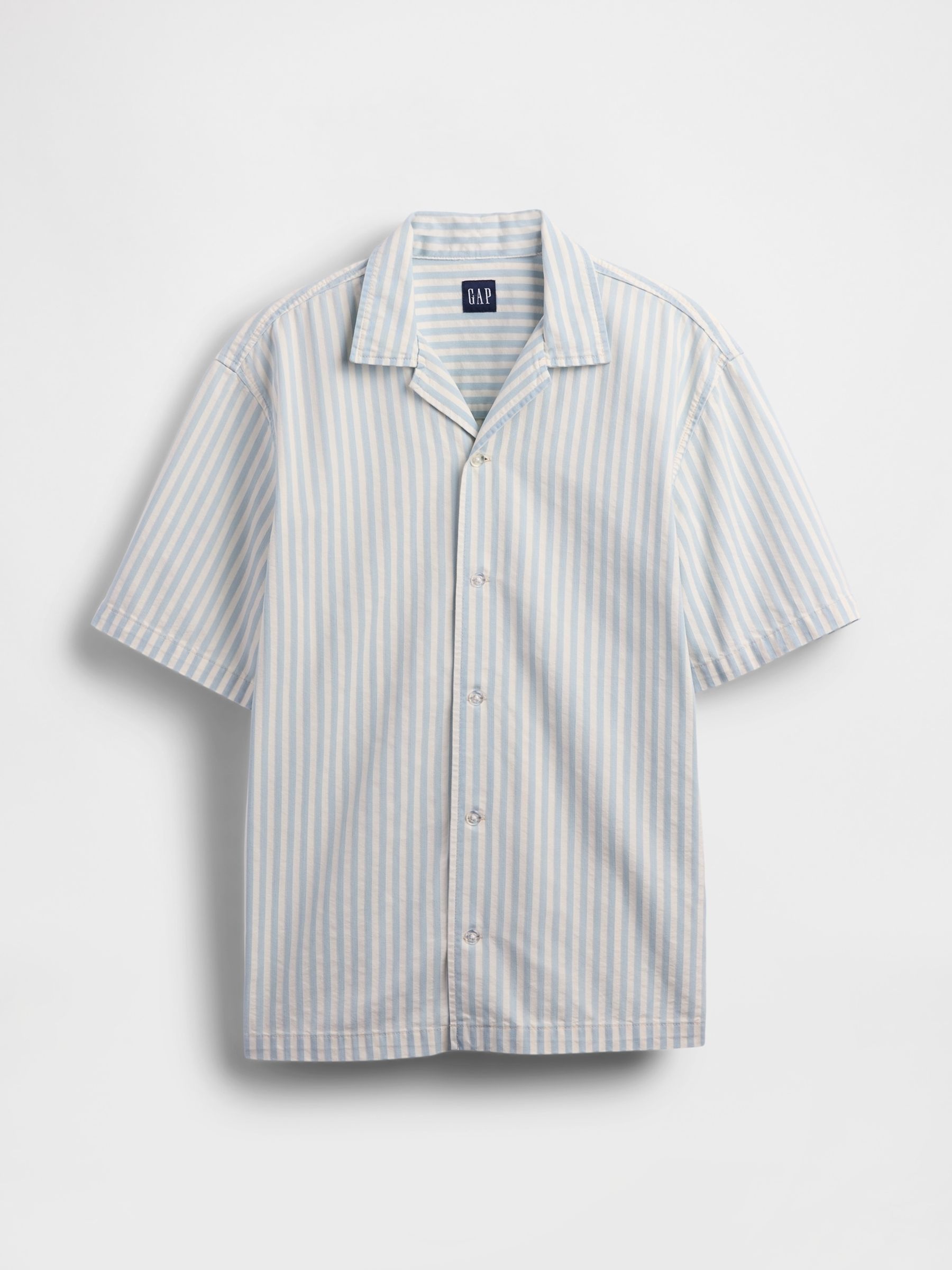 Cream/Blue Stripe Denim Short Sleeve Shirt - Image 4 of 5