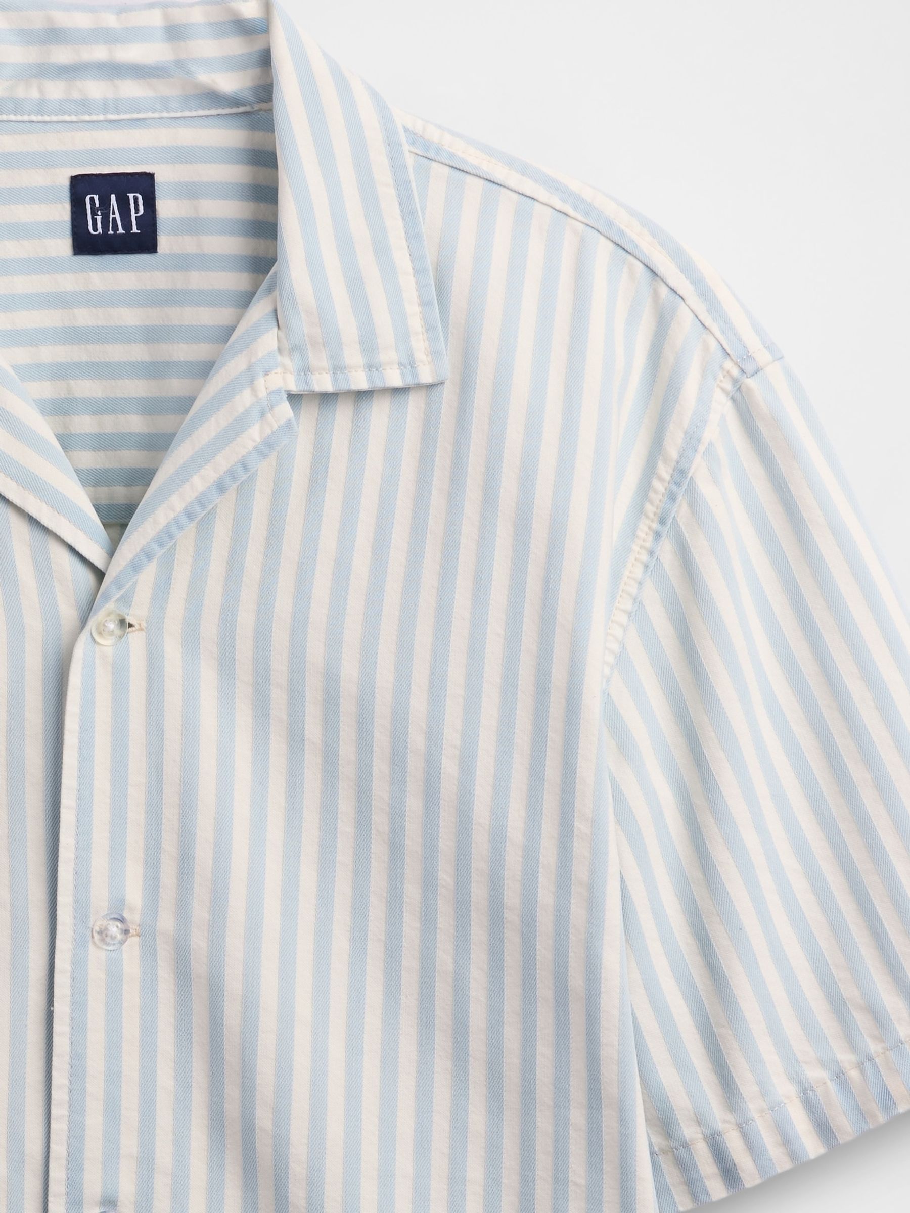 Cream/Blue Stripe Denim Short Sleeve Shirt - Image 5 of 5