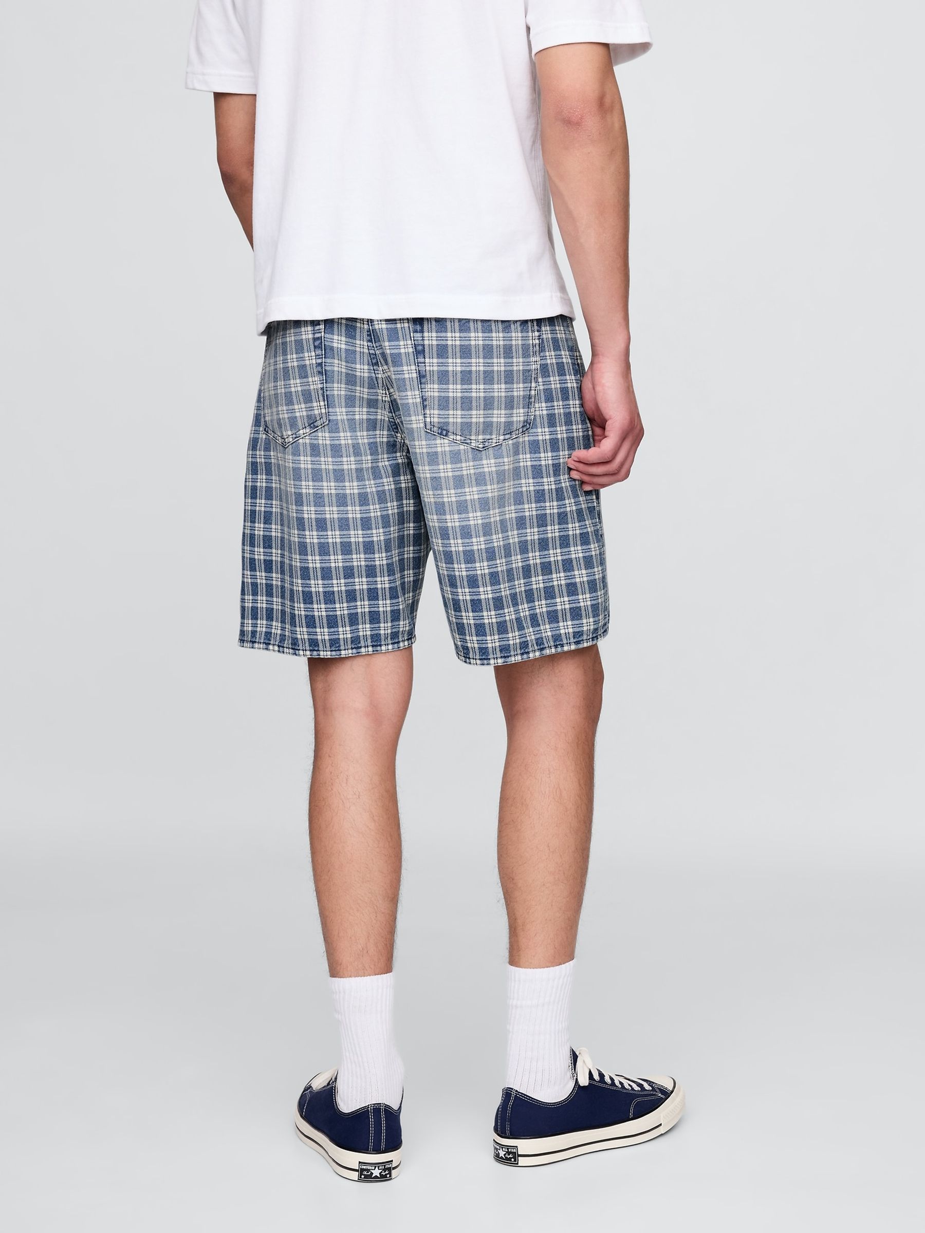 Blue 90s Loose Denim Check Shorts - Image 2 of 5