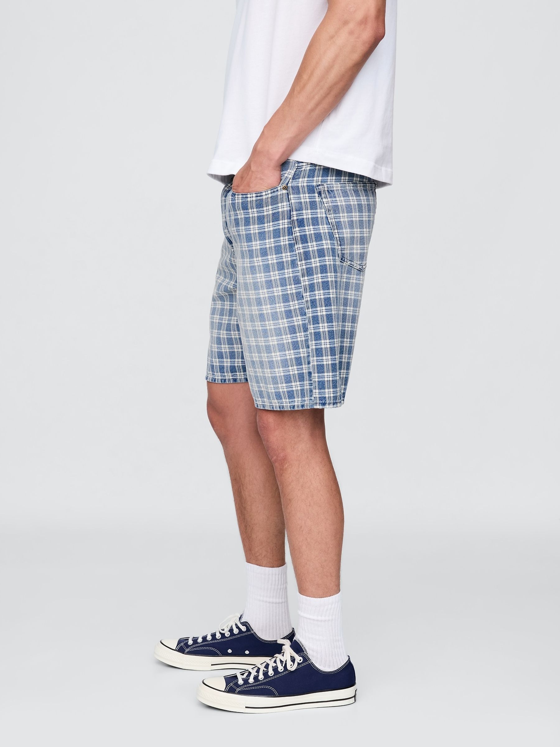 Blue 90s Loose Denim Check Shorts - Image 3 of 5