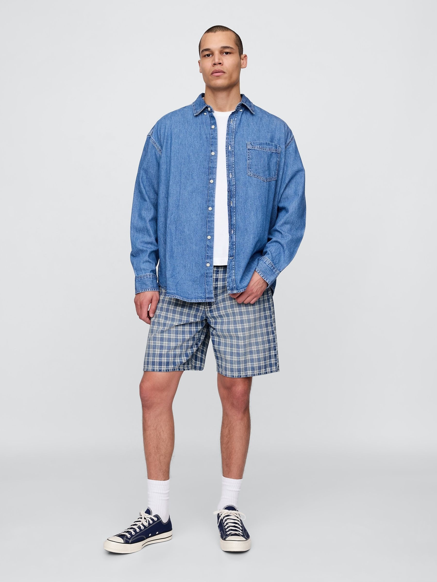 Blue 90s Loose Denim Check Shorts - Image 4 of 5