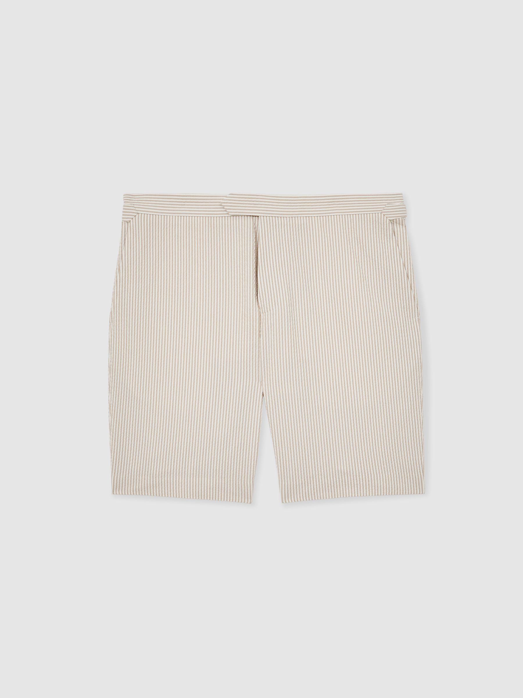 Seersucker Stripe Tailored Shorts in Oatmeal/White - Image 2 of 6