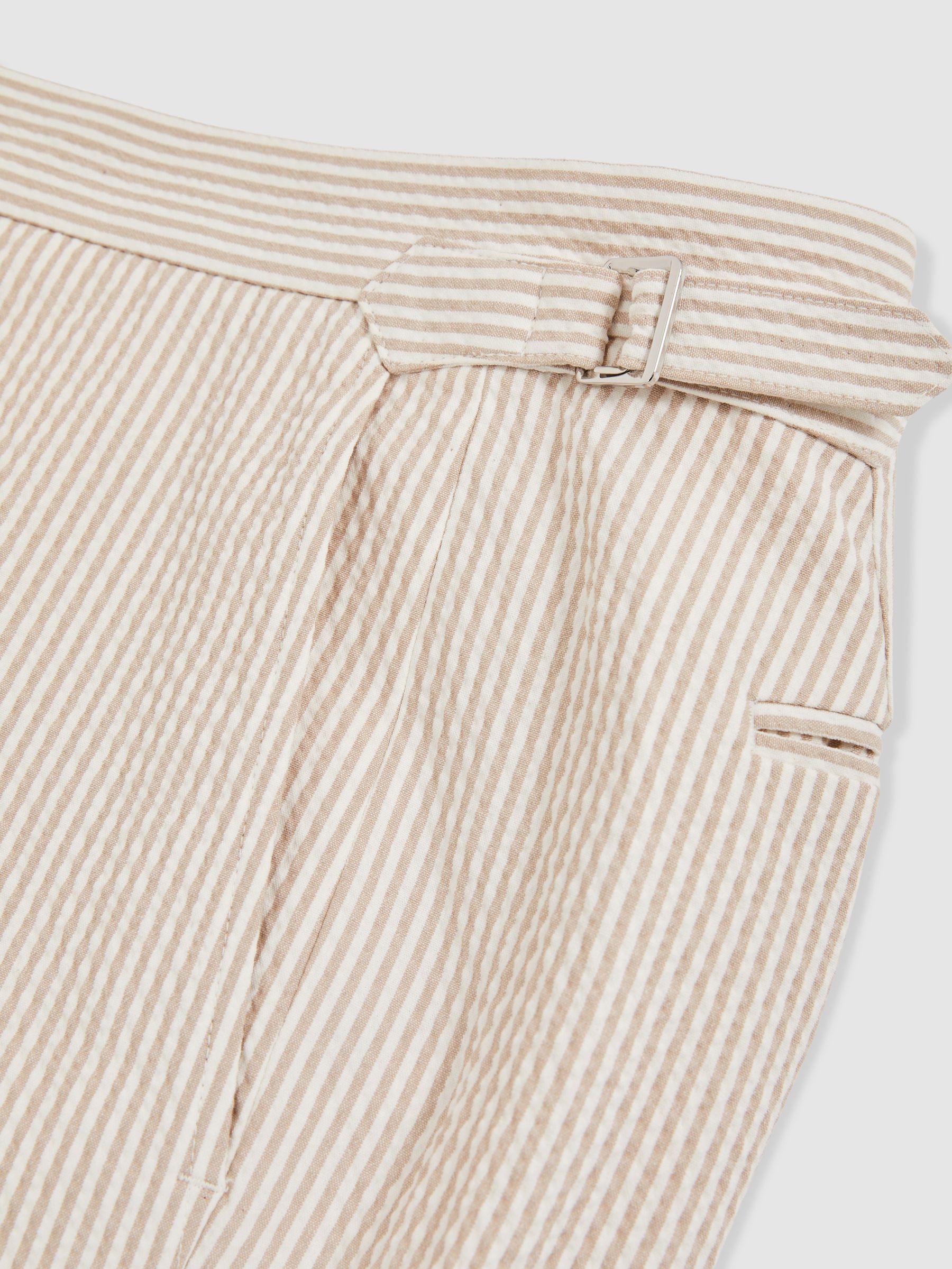 Seersucker Stripe Tailored Shorts in Oatmeal/White - Image 6 of 6