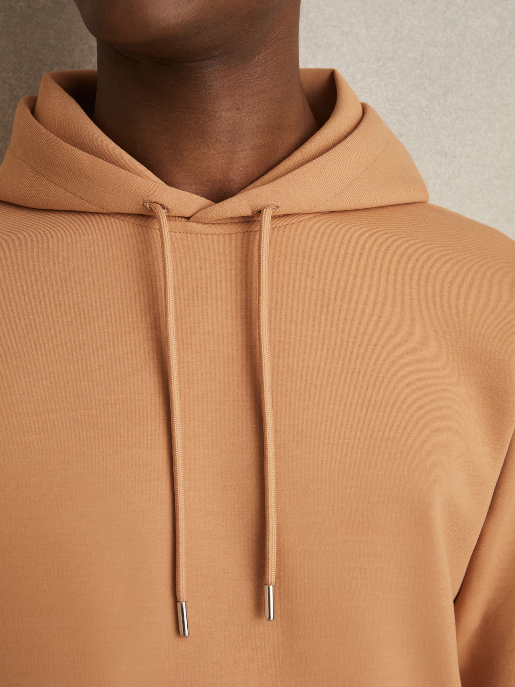 Interlock Jersey Drawstring Hoodie in Light Camel Brown - Image 4 of 7