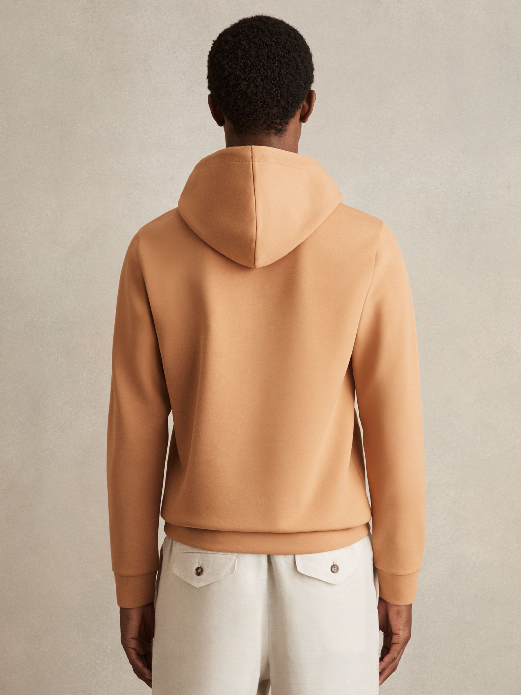 Interlock Jersey Drawstring Hoodie in Light Camel Brown - Image 5 of 7