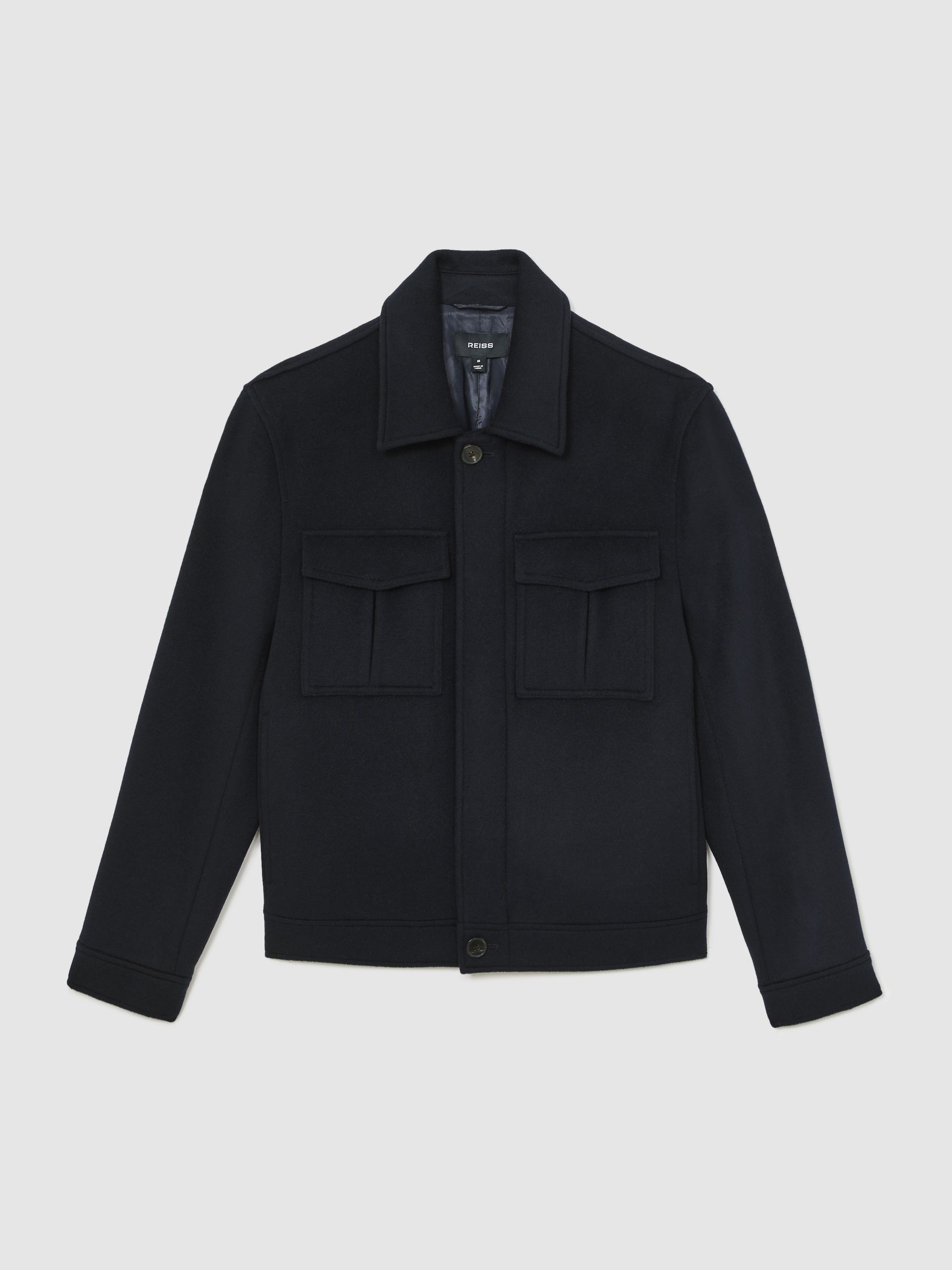 Wool Blend Twin Pocket Zipped Jacket in Navy - Image 2 of 6