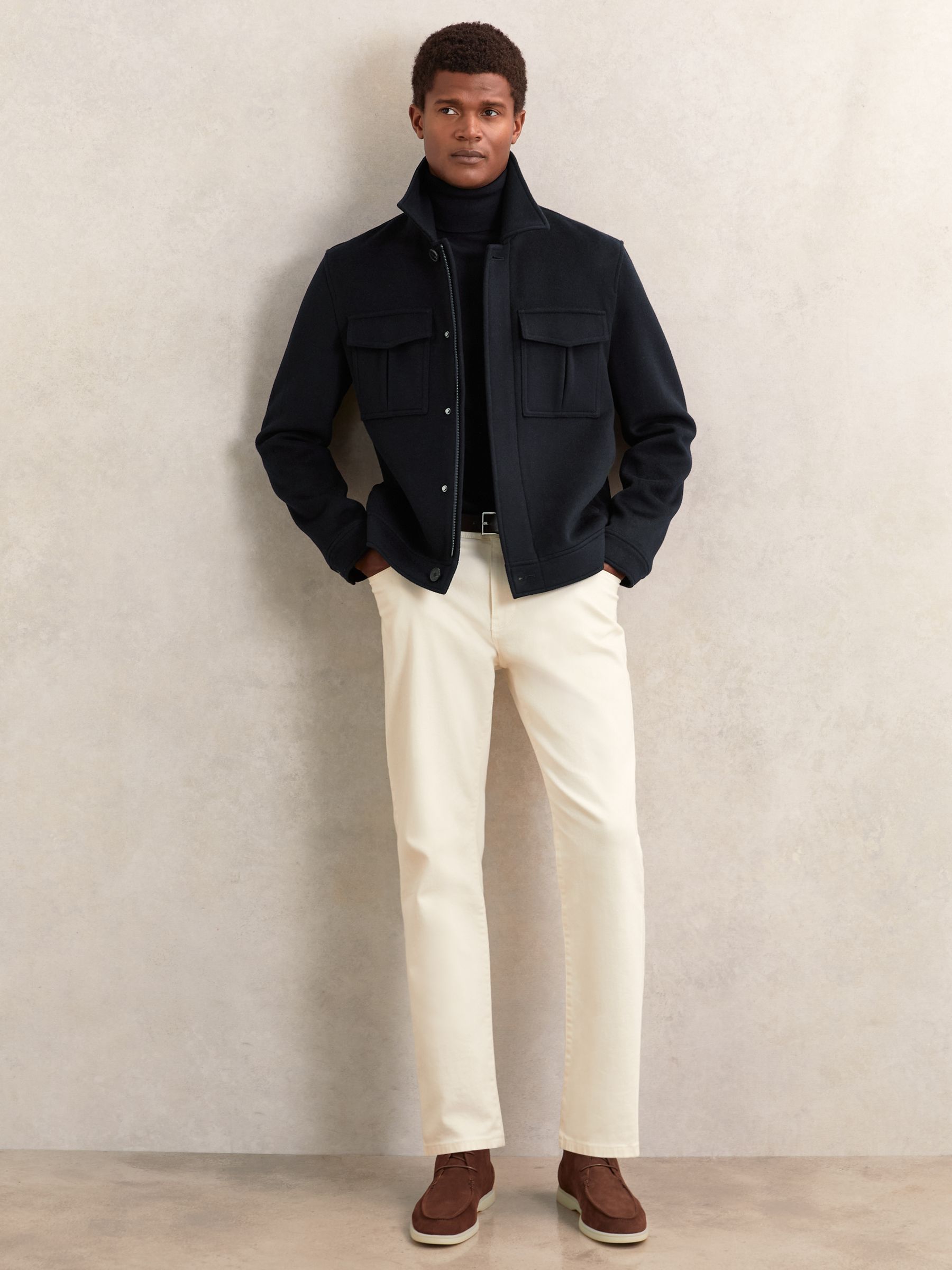 Wool Blend Twin Pocket Zipped Jacket in Navy - Image 3 of 6