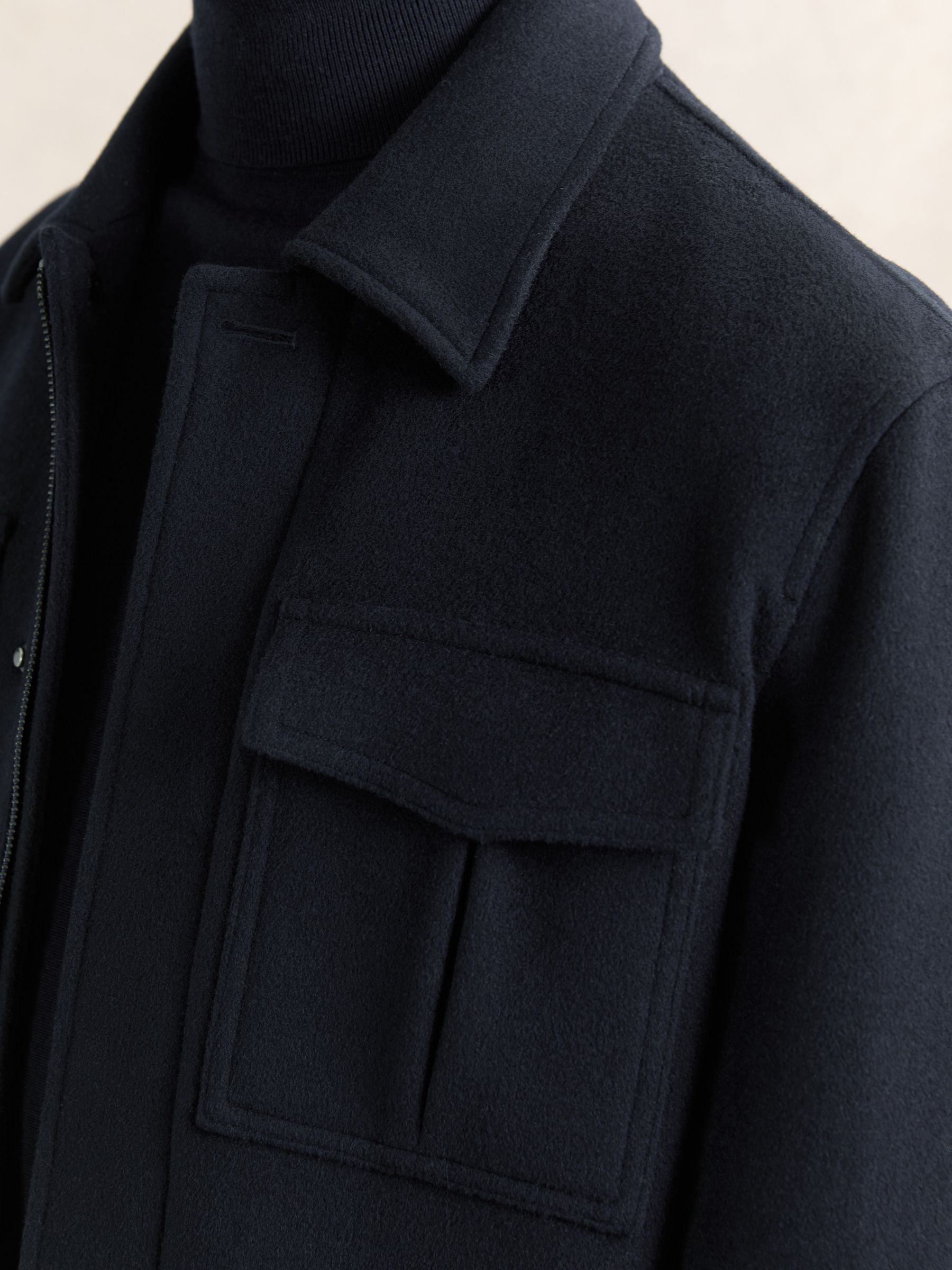 Wool Blend Twin Pocket Zipped Jacket in Navy - Image 4 of 6