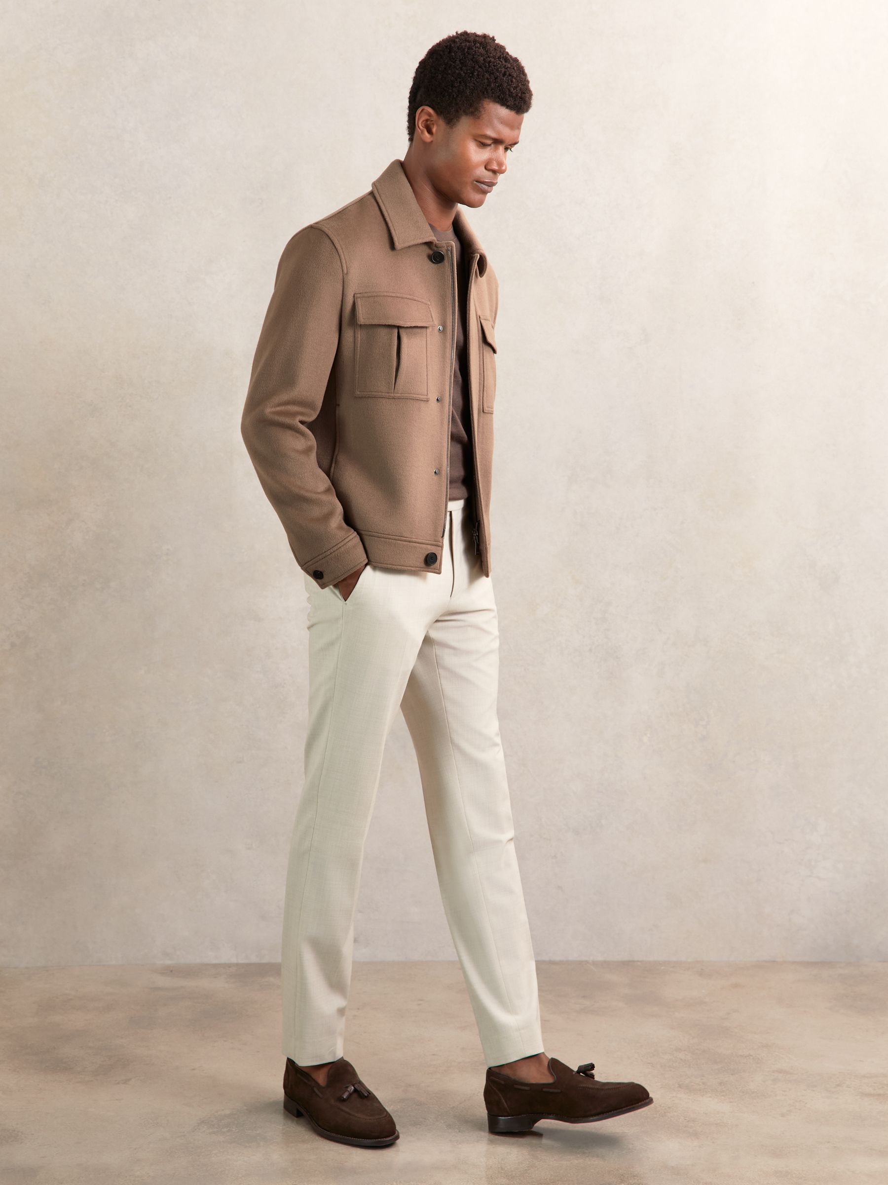 Wool Blend Twin Pocket Zipped Jacket in Dark Brown - Image 3 of 6