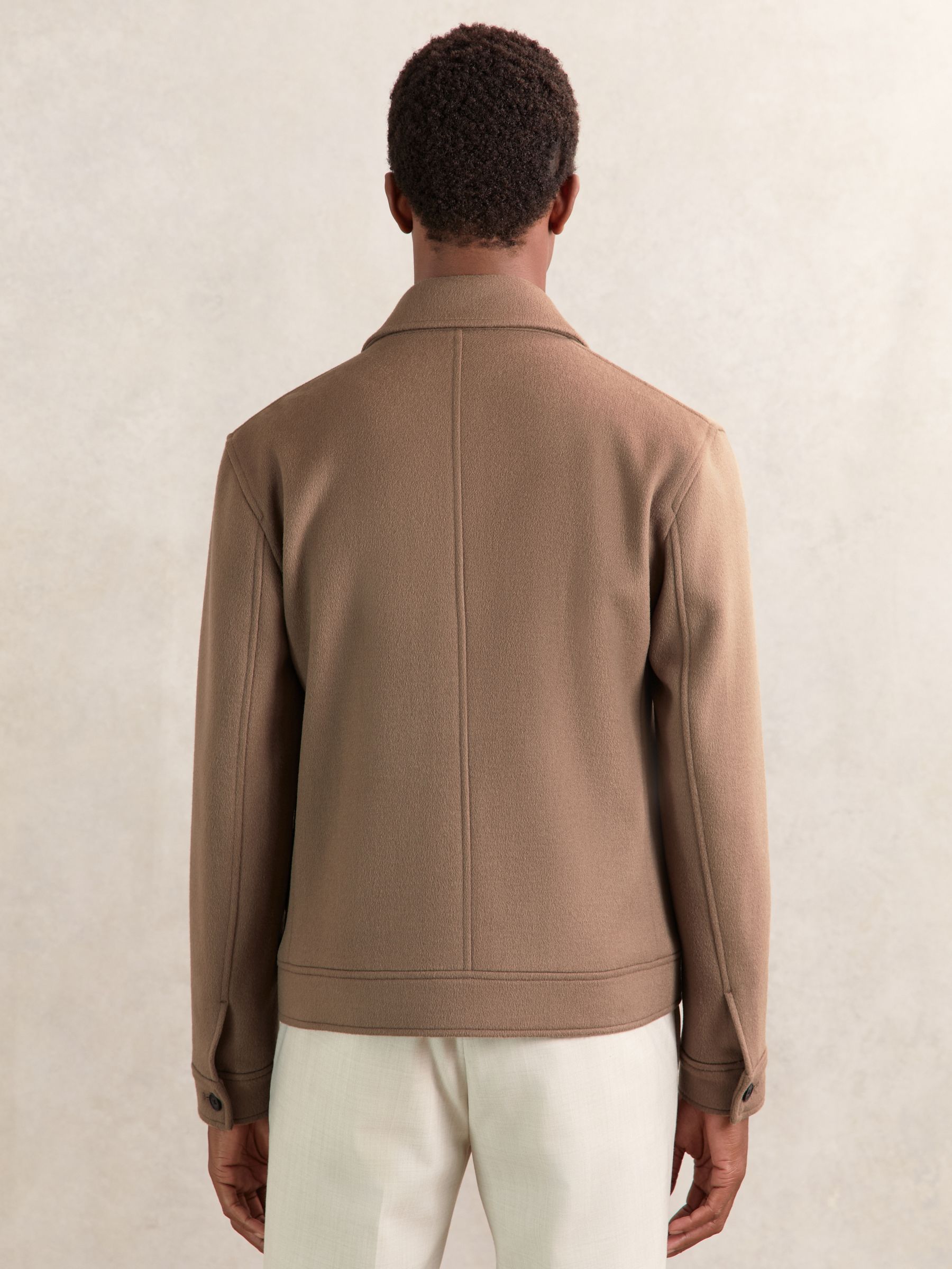 Wool Blend Twin Pocket Zipped Jacket in Dark Brown - image 5