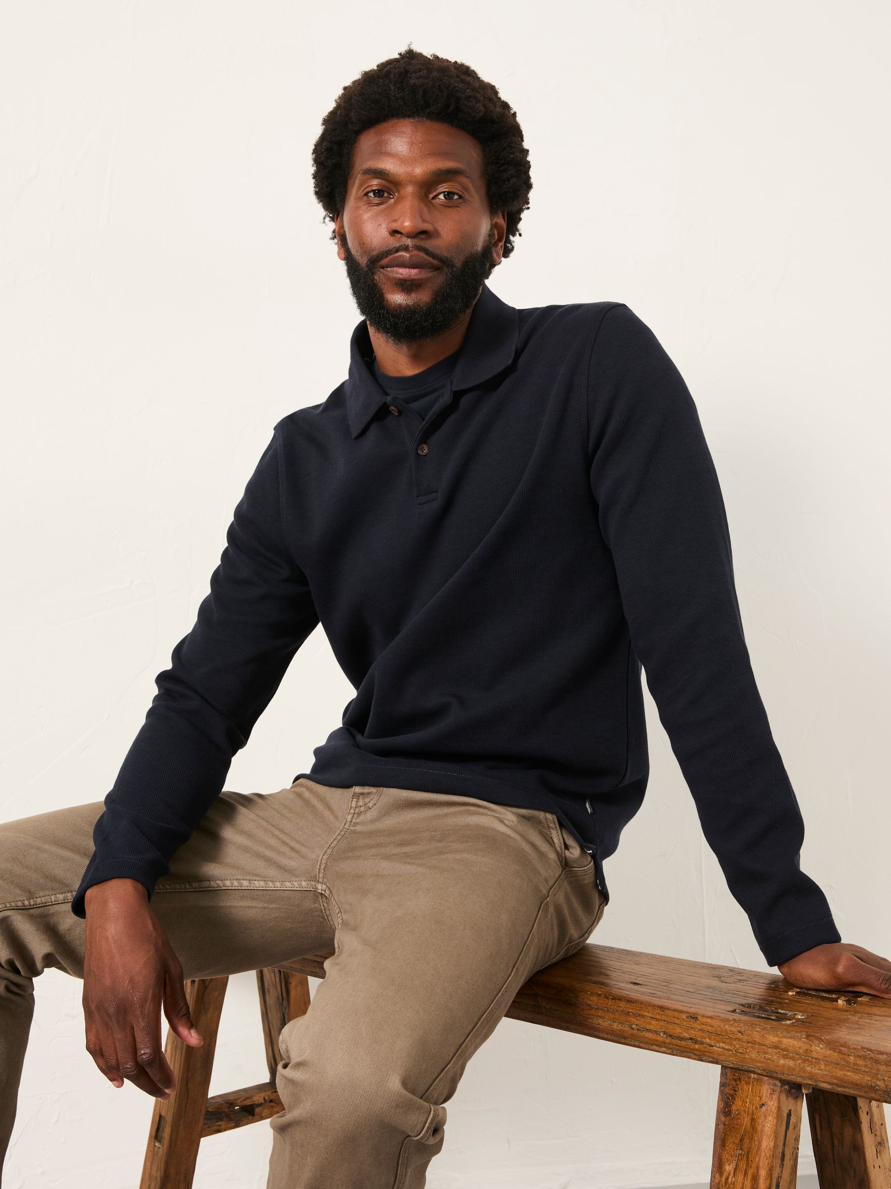 Long Sleeve Ribbed Polo Shirt